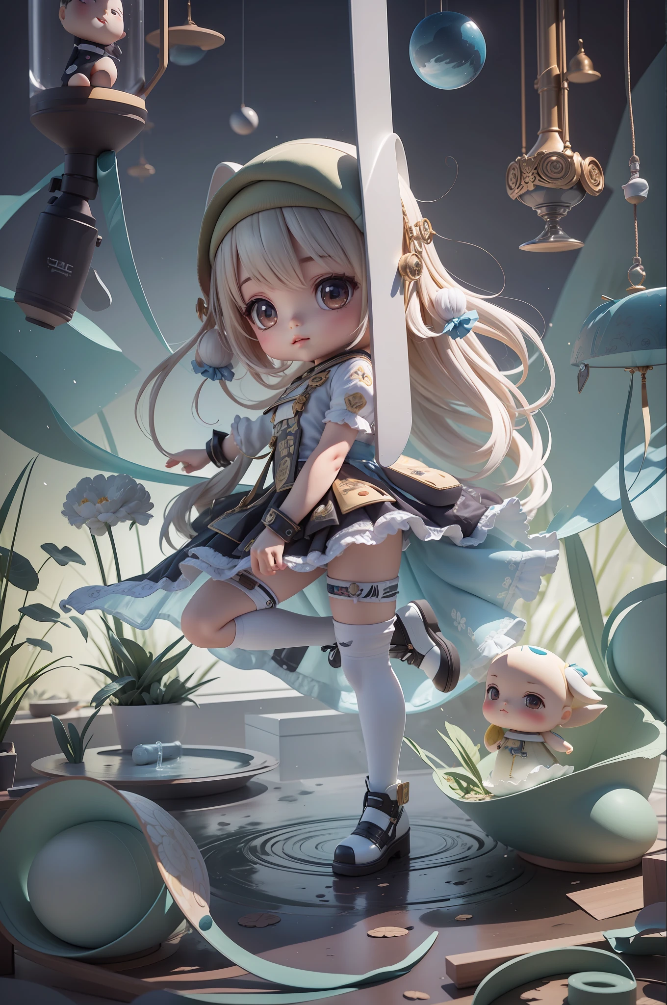 Masterpiece, best quality, super detail, (full body: 1.2), 1girl, chibi, 3d rendering, Q printmaking style, 8 k cartoon illustration, official artwork