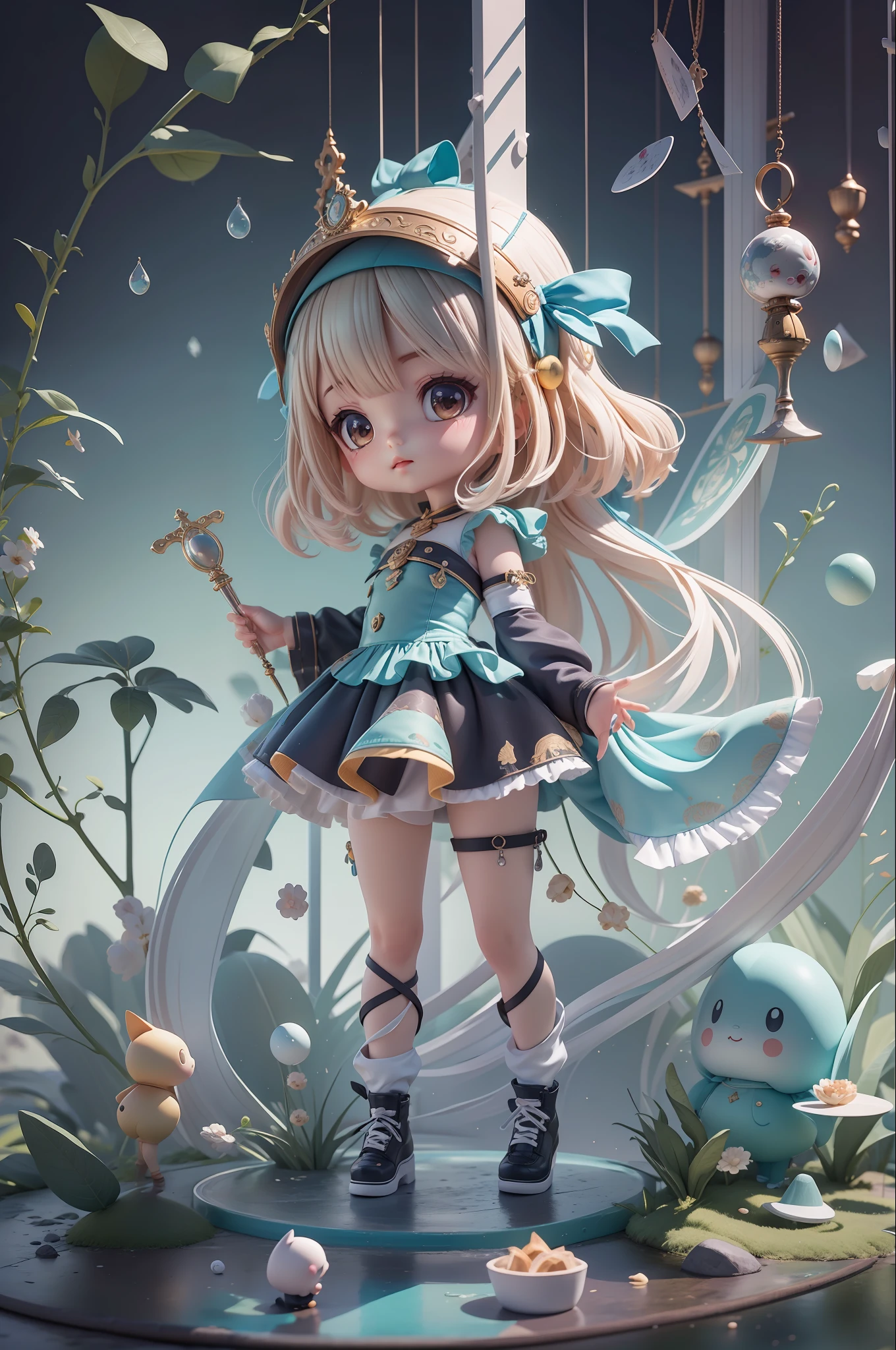 Masterpiece, best quality, super detail, (full body: 1.2), 1girl, chibi, 3d rendering, Q printmaking style, 8 k cartoon illustration, official artwork