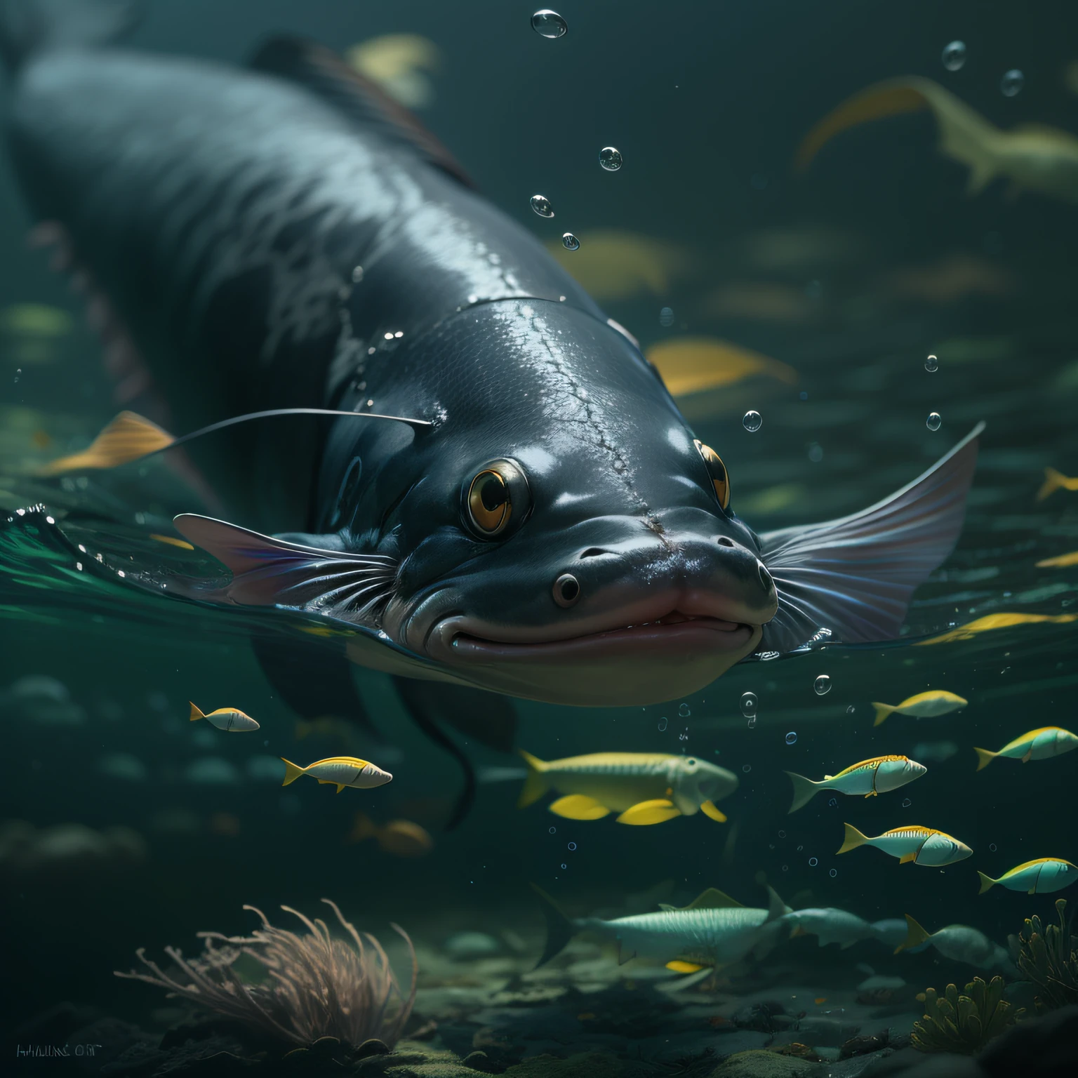 A catfish,Under water, hyper HD, Masterpiece, High quality