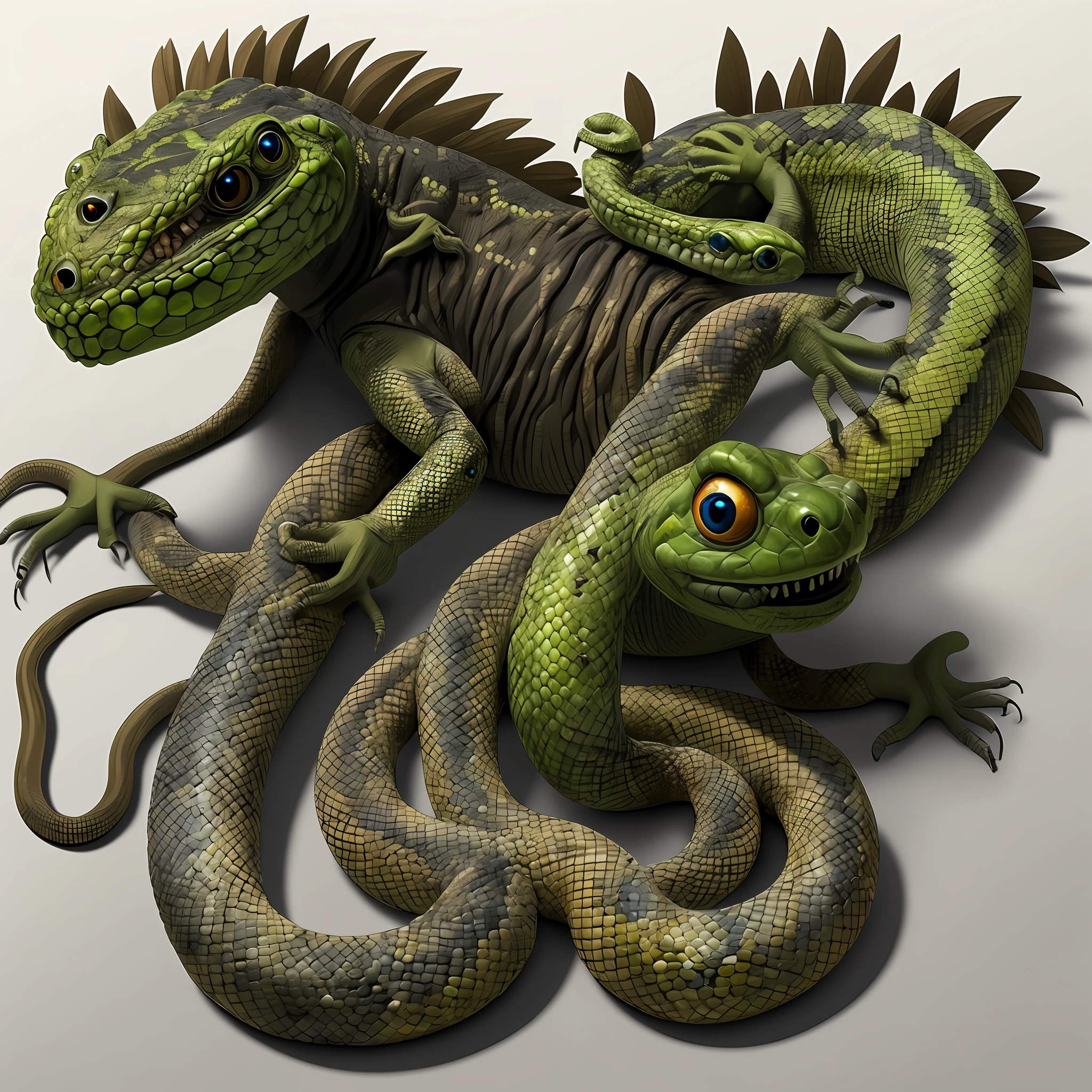 Monster half lizard half snake with arms and blades in place of hands
