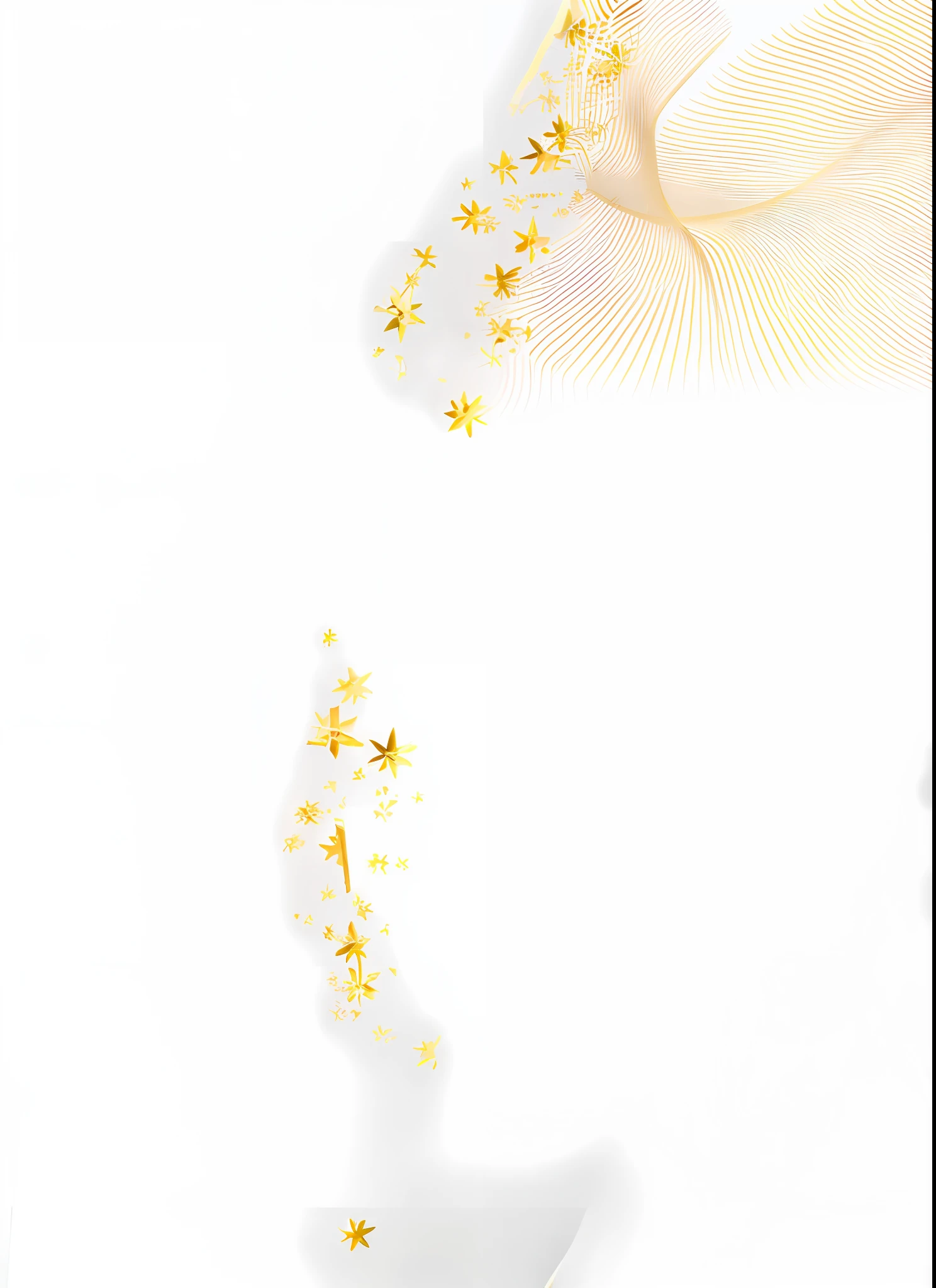 There is a white wall，It has a gold geometric pattern on it, delicate detailing golden stroke, Minimalist background, thin gold details, golden and white, background is white, Delicate white and gold neon, Gradient white to gold, Clean white background, White and gold, white minimalistic background, White and gold gold jinzuki, white and gold color scheme