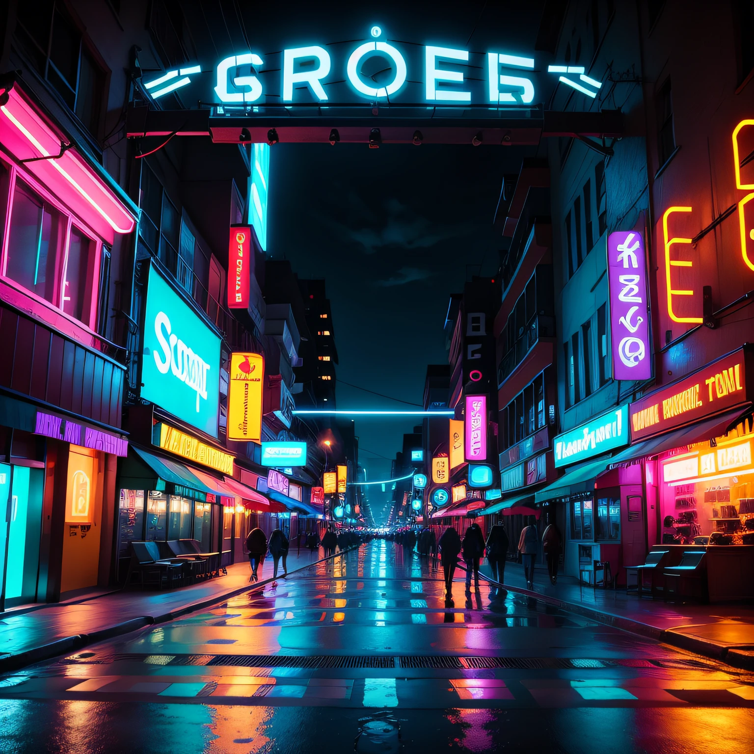 Street with vibrant, eye-catching neon signs