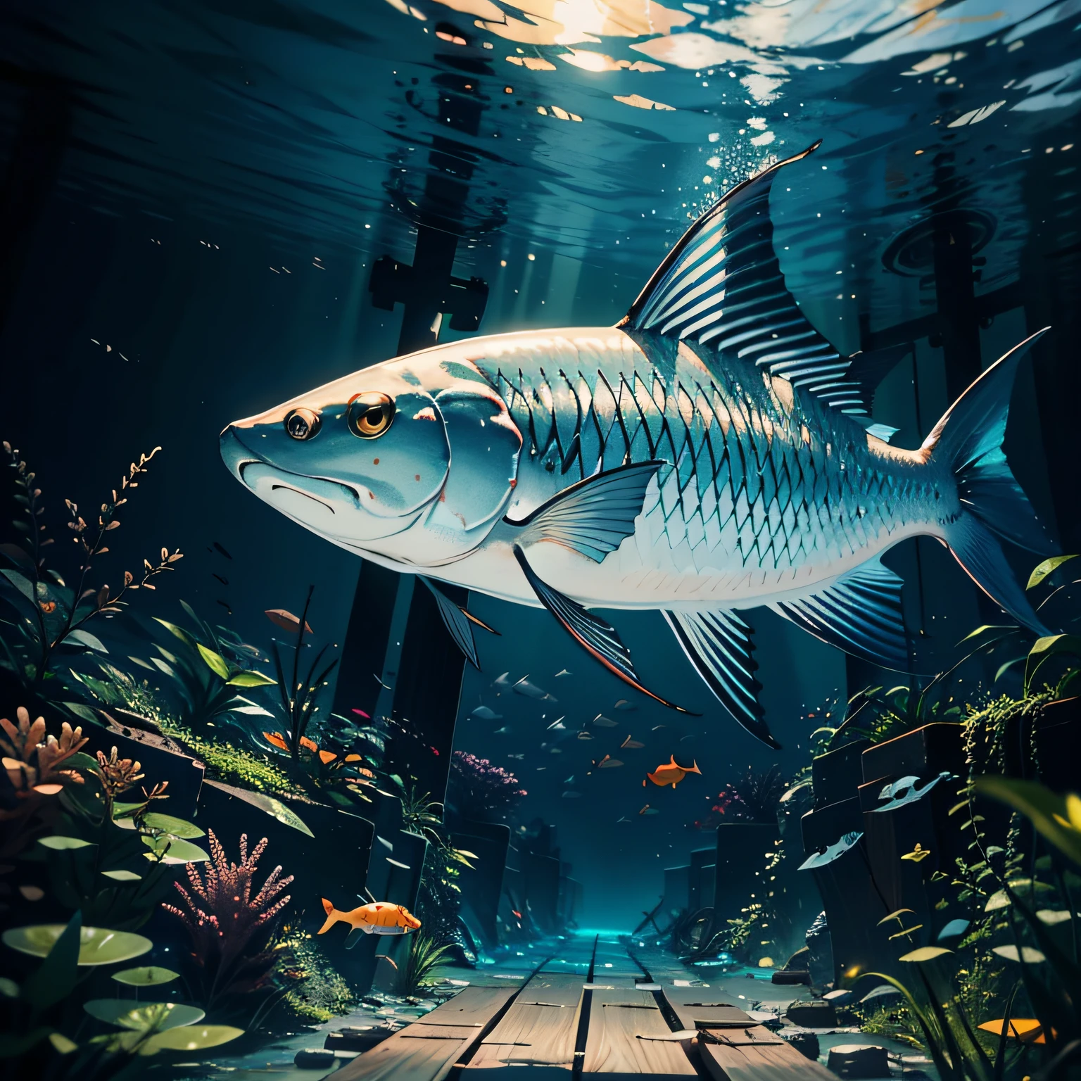 A catfish,Under water, hyper HD, Masterpiece, High quality