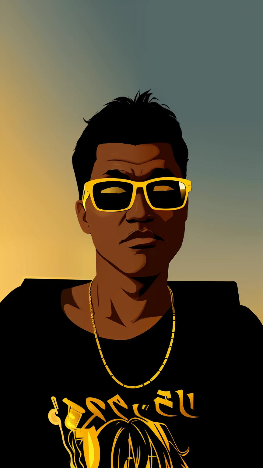 There was a man wearing sunglasses and a black shirt,anime big breast,GTA game art style,gold choker,cruel
