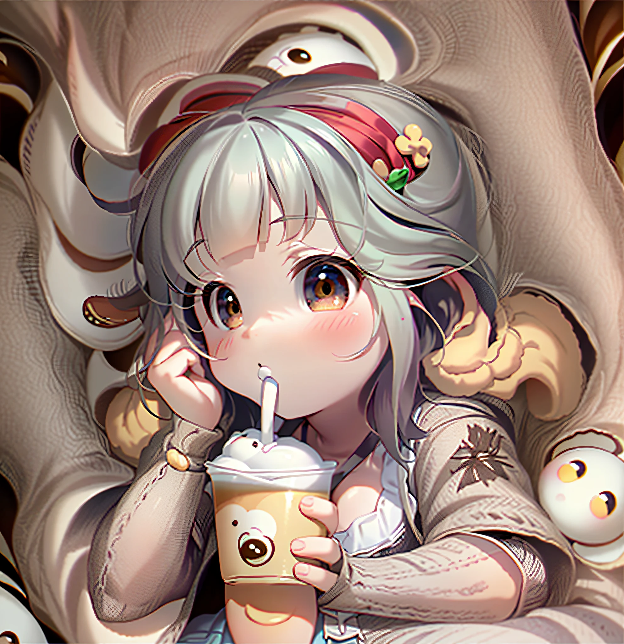 Moe baby,glomy,drinking milktea,Unhappy,Out of sorts,closeup cleavage,largeeyes,Kizi,Baby girl