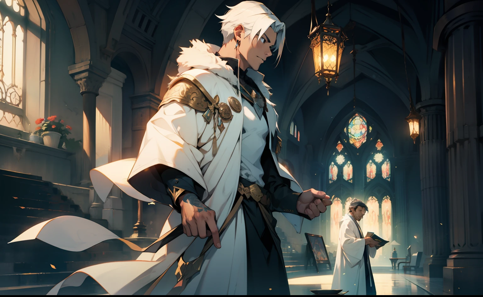 A man in a white robe