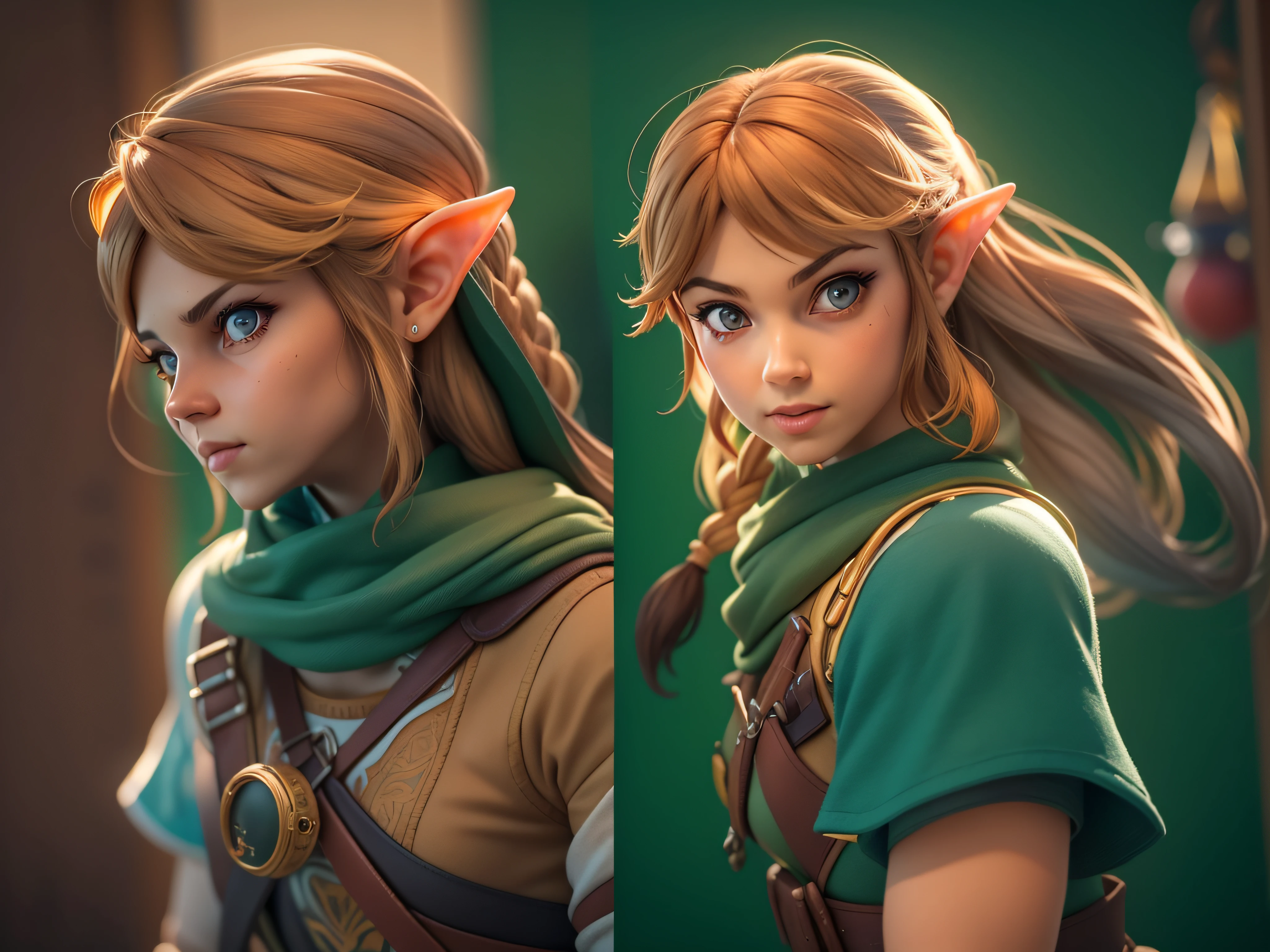 Link de the legend of zelda em roupa azul e bege segurando em poses de combate como em street fighter, Zelda, Retrato de Zelda, de lenda de Zelda, Link da lenda de Zelda, link do Zelda, Fotos cosplay, Cosplay ornamentado, Cosplay profissional, Cosplay, Cosplay Completo, Artgerm Moody Fotografia, Campos Hyrule, ray-traced, 3D-rendering, extremanente detalhado, alta qualidade, luz e sombra realistas, cabelos loiros, eye reflection, sorriso leve, ray tracing, ray tracing, High detail, Realismo, hiper-realismo, profundidade de campo, Cinematic lighting, desfoque de movimento, brilho, luz brilhante, raios de deus, ray tracing, reflection light, Afterimage, Multiple views, Reflexo da lente, Bokeh, 4k, UHD, master part, anatomicamente correto, pele texturizada, super detalhe, alta qualidade, best quality, 8k