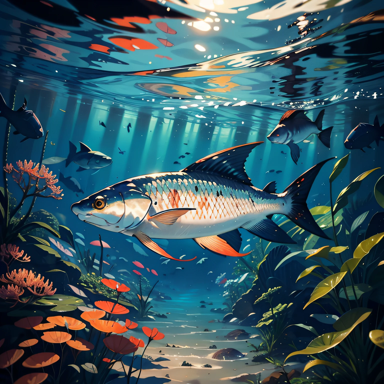 A catfish,Under water, hyper HD, Masterpiece, High quality