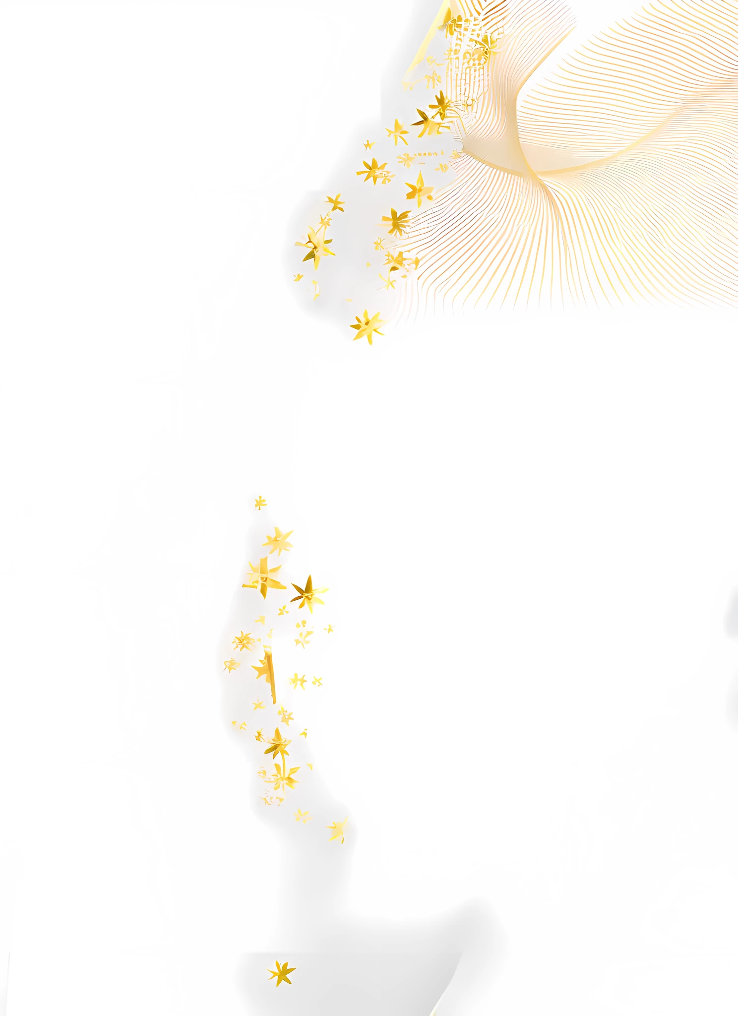 There is a white wall,It has a gold geometric pattern on it, delicate detailing golden stroke, Minimalist background, thin gold details, golden and white, background is white, Delicate white and gold neon, Gradient white to gold, Clean white background, White and gold, white minimalistic background, White and gold gold jinzuki, white and gold color scheme