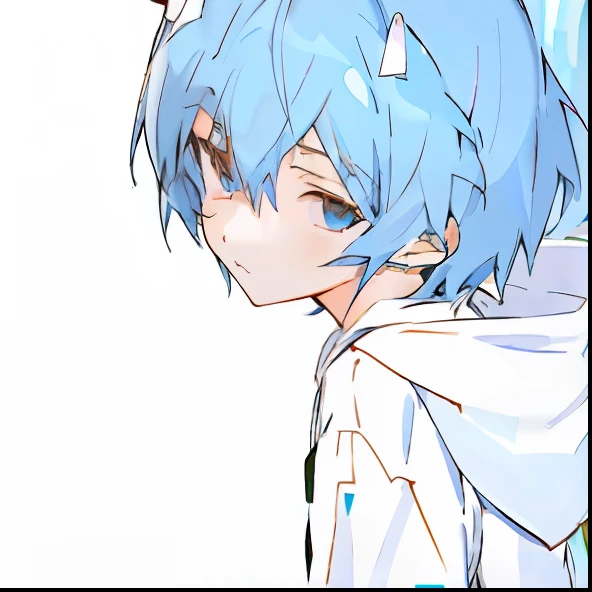 What an anime boy with blue hair and a white hoodie looks at, Rem Rezero, 2 d anime style, rogue anime girl ayanami rei, ( ( ( yoshinari yoh ) ) ), 2d anime, tsuaii, Rei Ayanami, 8K!, Anime boy, ayanami, 8K!!, anime moe art style, sad cerulean eyes