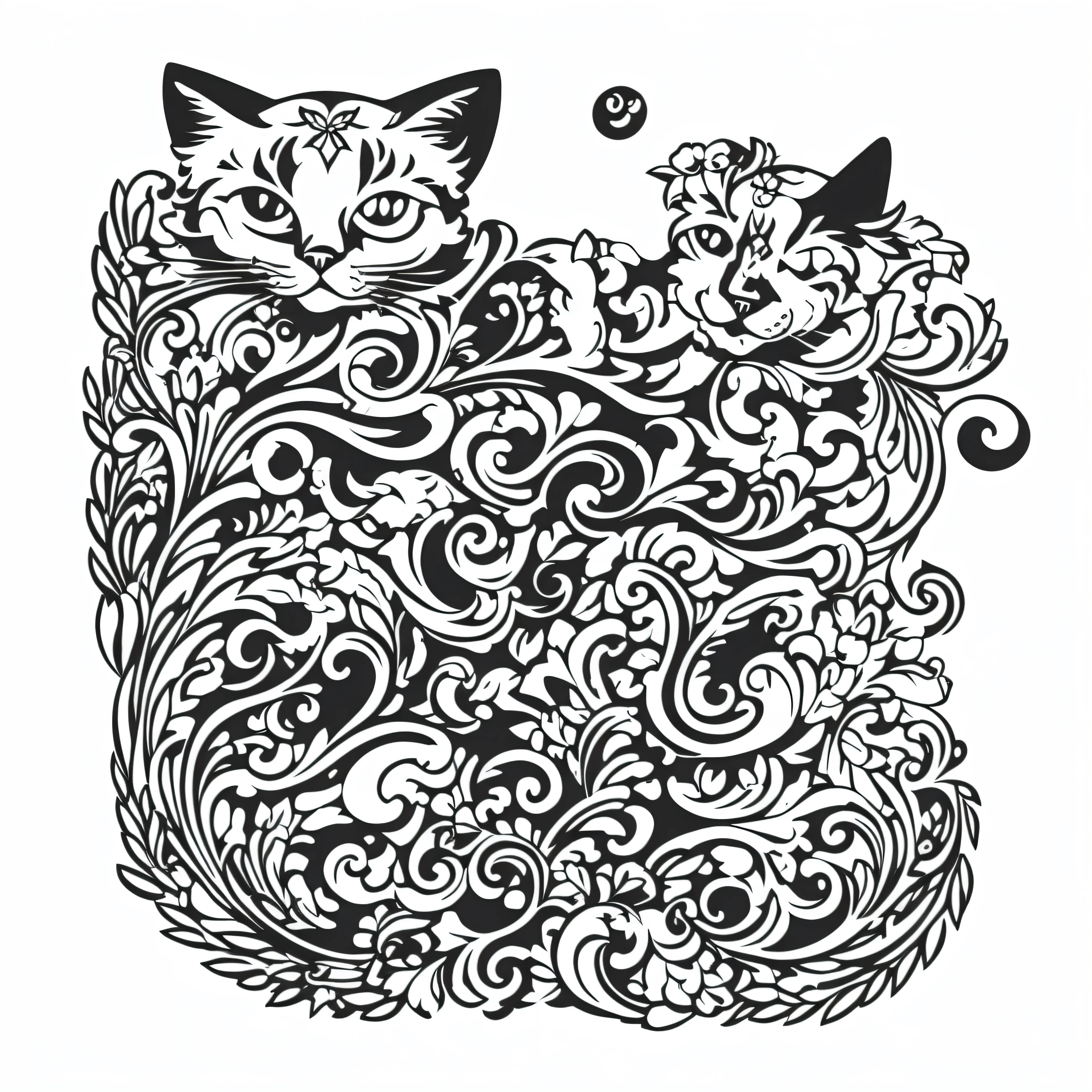 medieval cat, less details, logo design, black and white, ink, stencil, very simple, white background