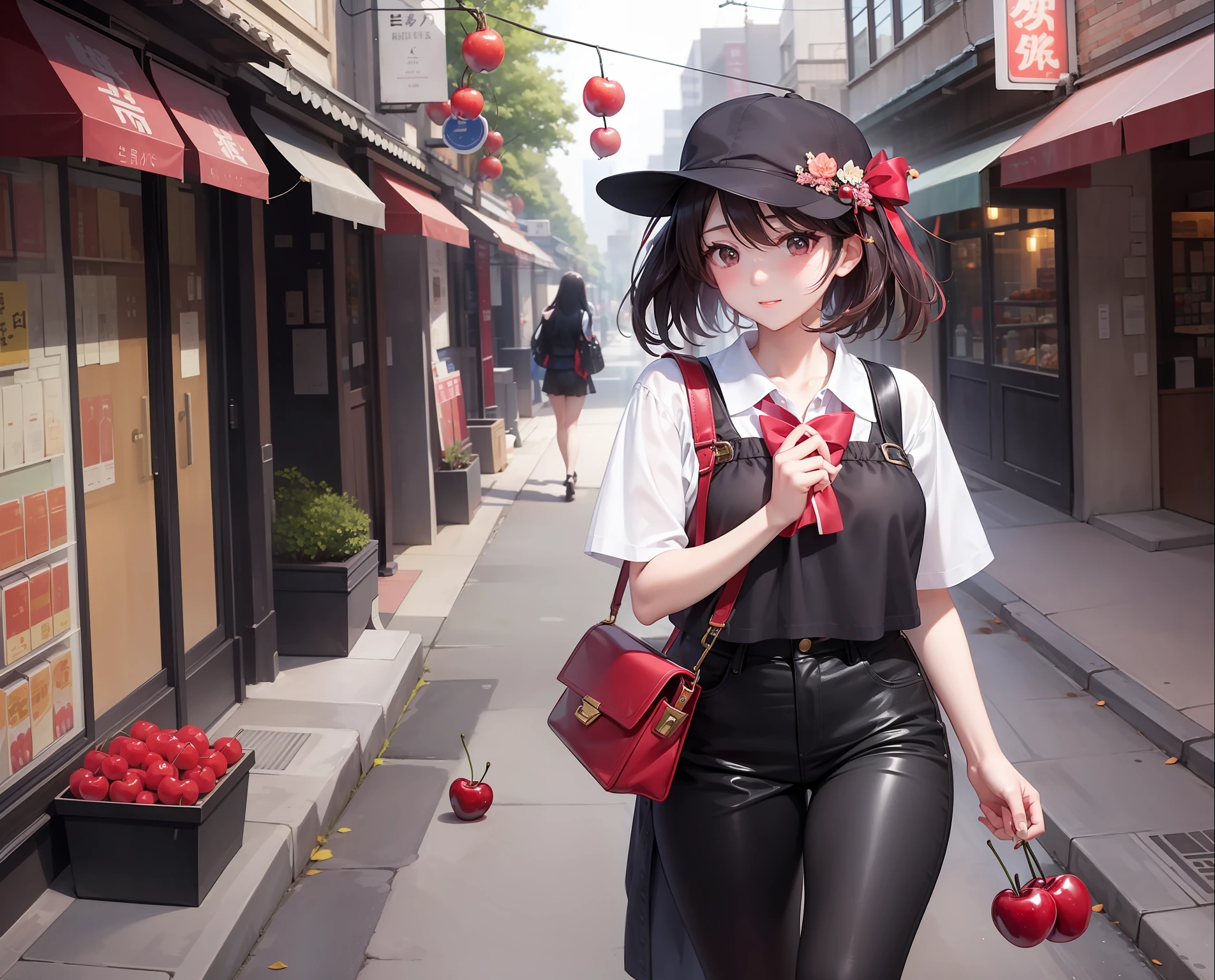 a beauty girl、Cherries、Walking alone in a well-lit city、In love、unrequited