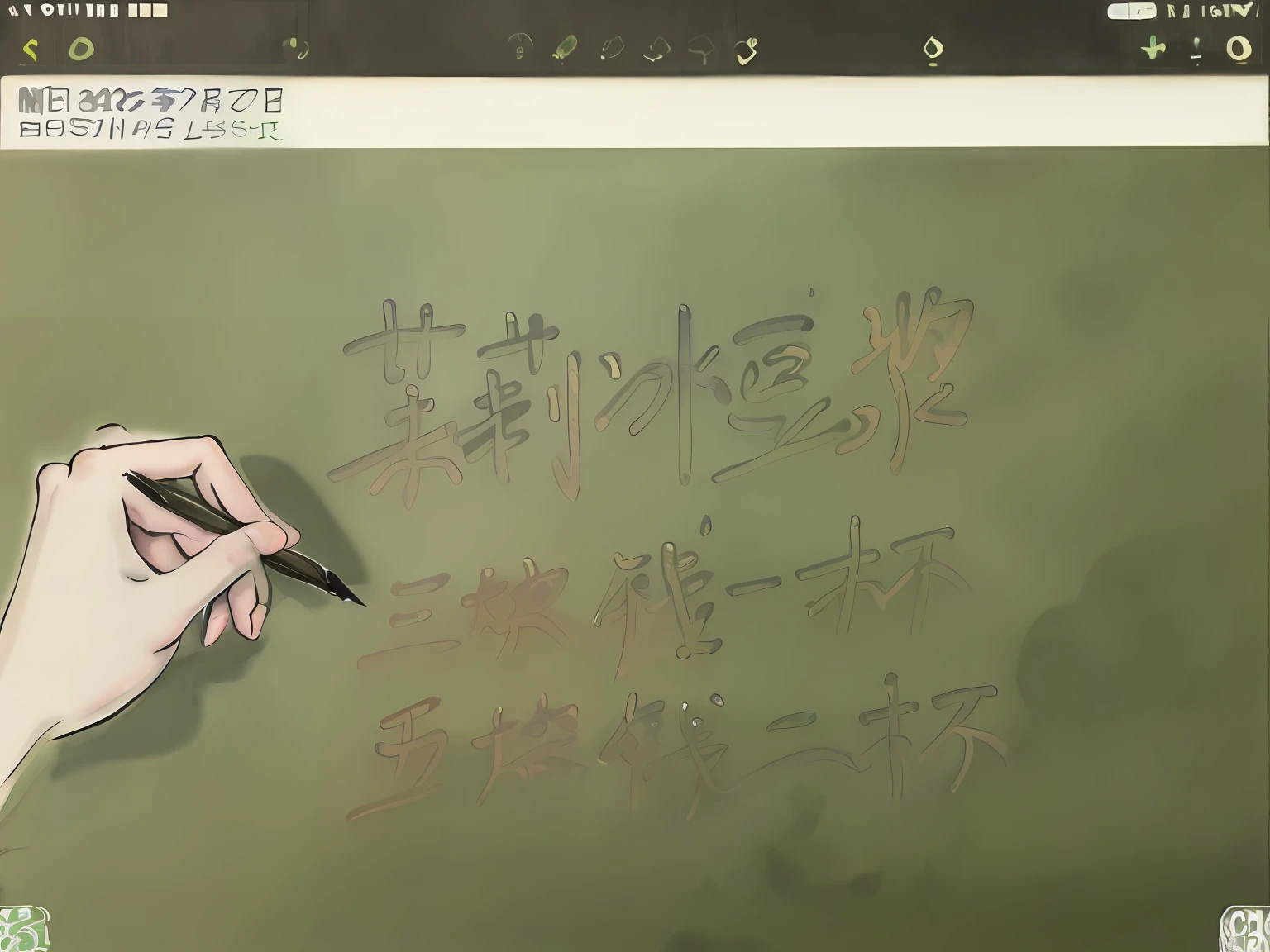 Write Chinese words on your tablet with a green marker, chinese brush pen, handwriting title on the left, Middle metaverse, Chinese text, annotations handwritten, iphone capture, Apple pencil, in microsoft paint, quill, medibang, photo on iphone, procreate, with notes, took on ipad, Inspired by Cao Zhibai