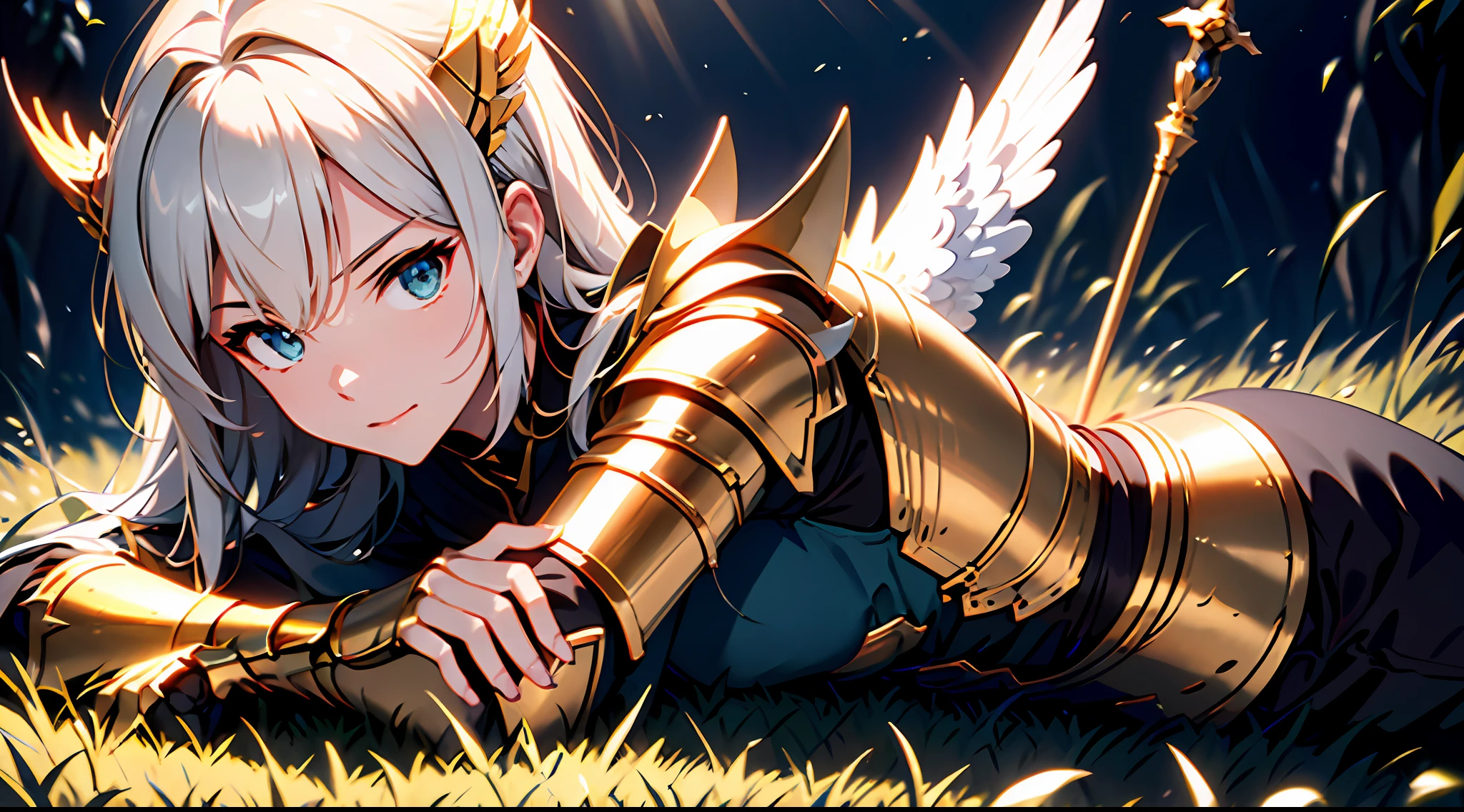 An angel warrior, (with a pair of golden wings on his back), ((metal wings)), ((golden armor)), high detail, (beautiful face), perfect facial features, golden hair, golden sword, indifferent, arrogant, invincible, atmospheric, macro, realistic, HDR (high dynamic range), ray tracing, NVIDIA RTX, super resolution, Unreal 5, subsurface scattering, post-processing, anisotropic filtering, depth of field, maximum sharpness and sharpness, Albedo and Specular Mapping, Surface shading, Accurately Simulating Light-Material Interactions, Perfect Proportions, Octane Render, Duotone Lighting, Large Aperture, Low ISO, White Balance, Rule of Thirds, 8K RAW, High Efficiency Sub-Pixel, Subpixel Convolution,