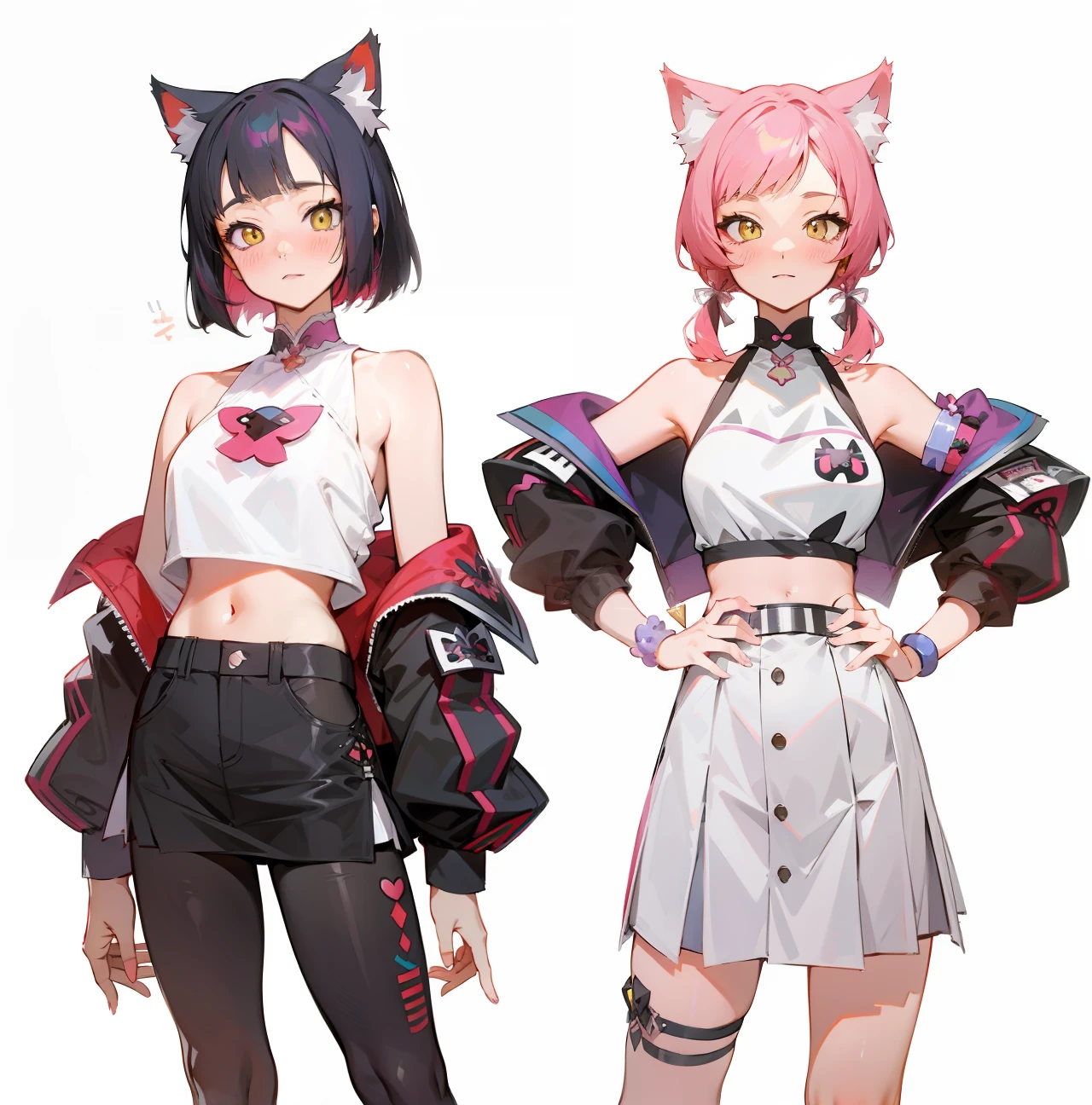 Two anime characters of a woman and a cat in a short skirt, Anime art style, Anime style illustration, nixeu and sakimichan, modern anime style, Digital anime illustration, In anime style, anime girl with cat ears, style of anime, jazza and rossdraws, anime style character, Flat anime style, Stylized anime, anime art style