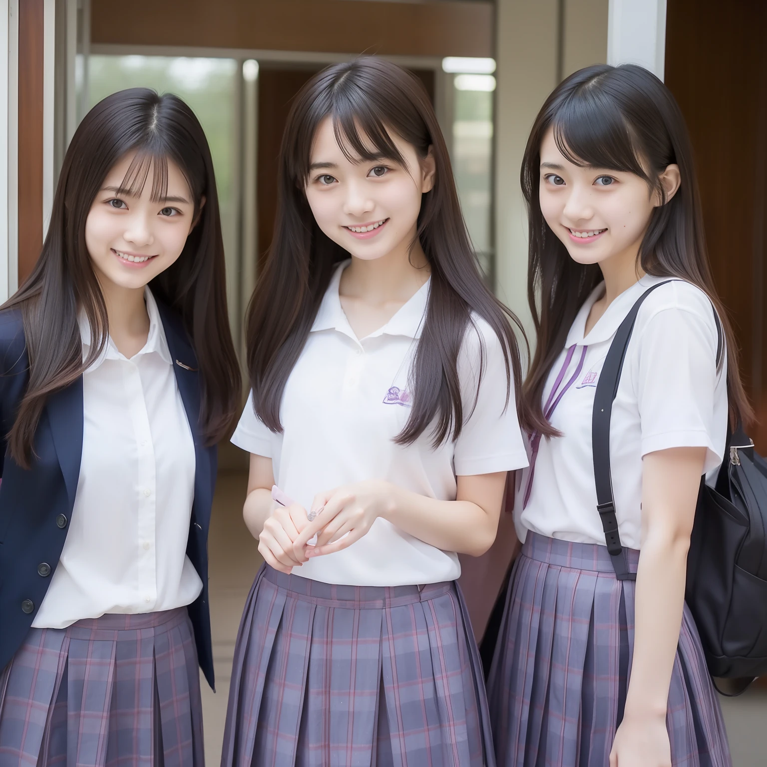 Nogizaka 46 Girls、3 beautiful girls、student clothes、NSFW、17 age、head shot、Coming to the hotel、A smile