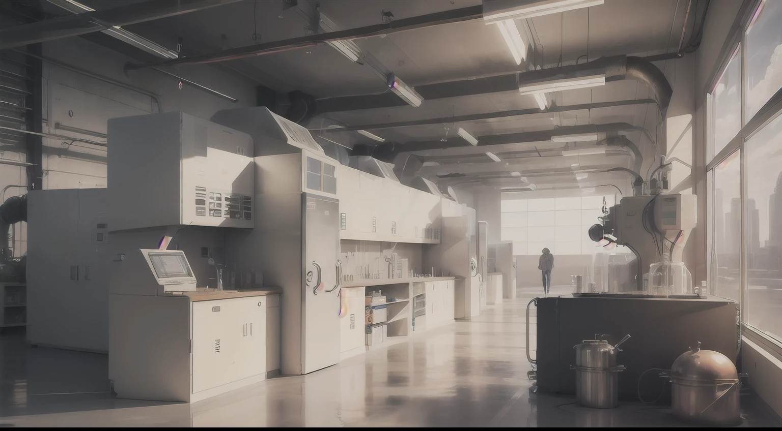 Future chemical laboratory with sophisticated instruments and facilities, full view, scientists working, 3d image --auto