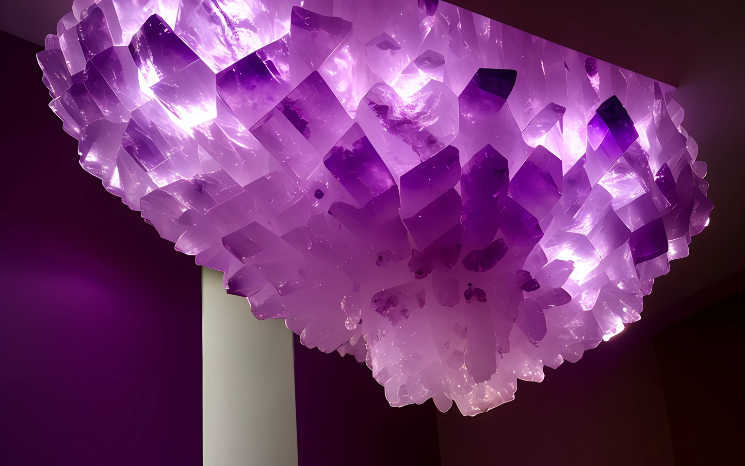 modern bathroom, amazing light, Real photo, of a raw amethyst transparent bathtube