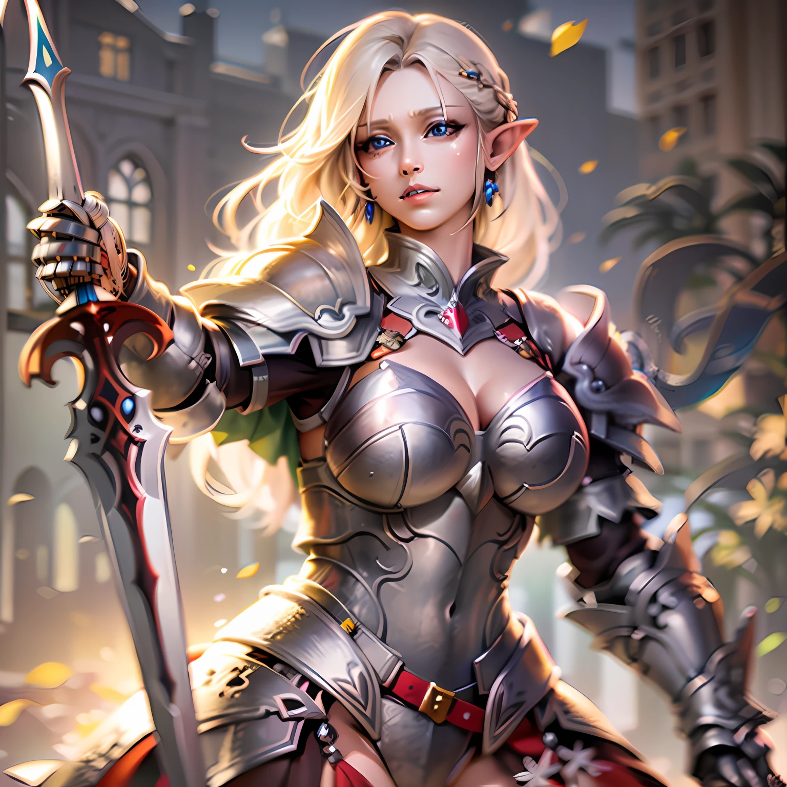 blond lady in armor with sword and armor outfit posing for a picture, alluring elf princess knight, 2. 5 d cgi anime fantasy artwork, elf knight, elf warrior, armor girl, elf princess knight, elf girl, gorgeous female paladin, fanart best artstation, wlop rossdraws, extremely detailed artgerm, elven warrior princess