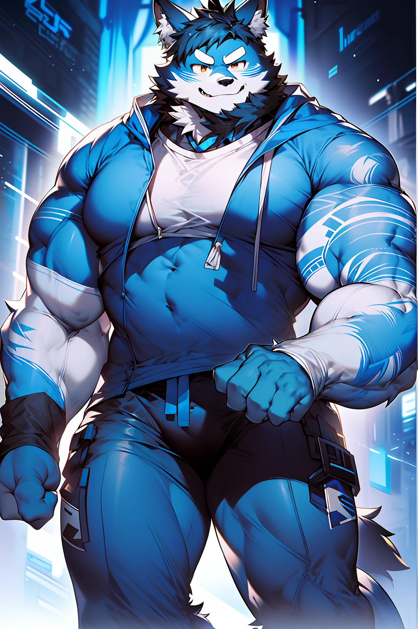 coyote，Furry，Blue pattern，Black hair，musculature，Muscle men，nakeness，Strong，ultraclear