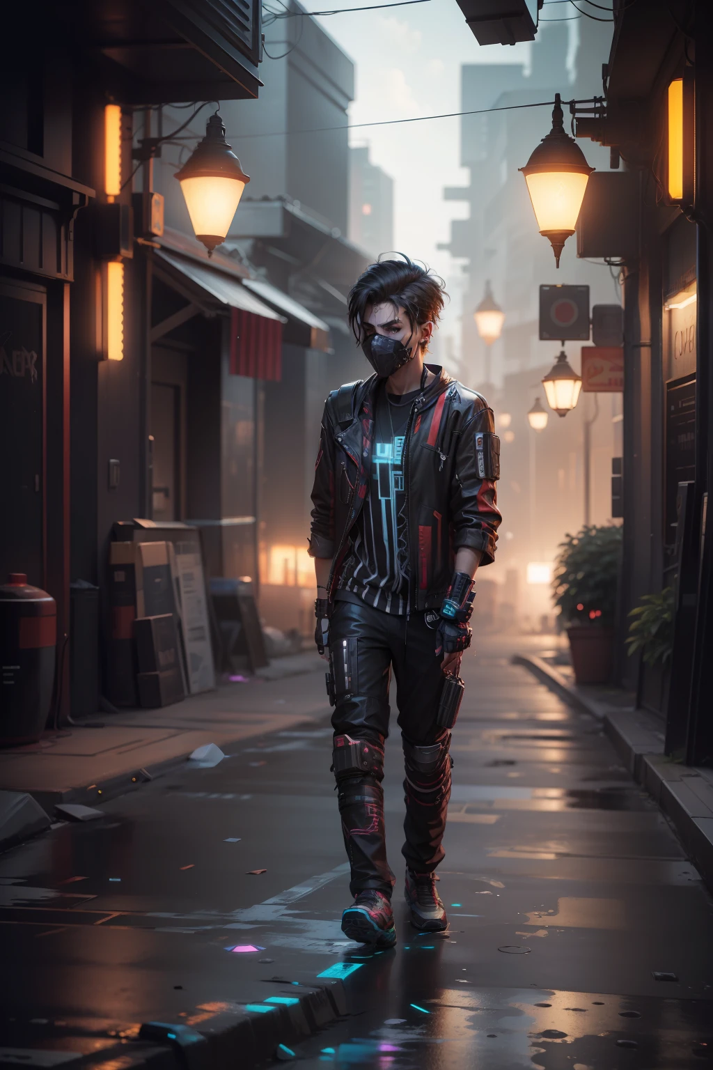 Change background  cyberpunk handsome boy , realistic face , 8k , ultra realistic