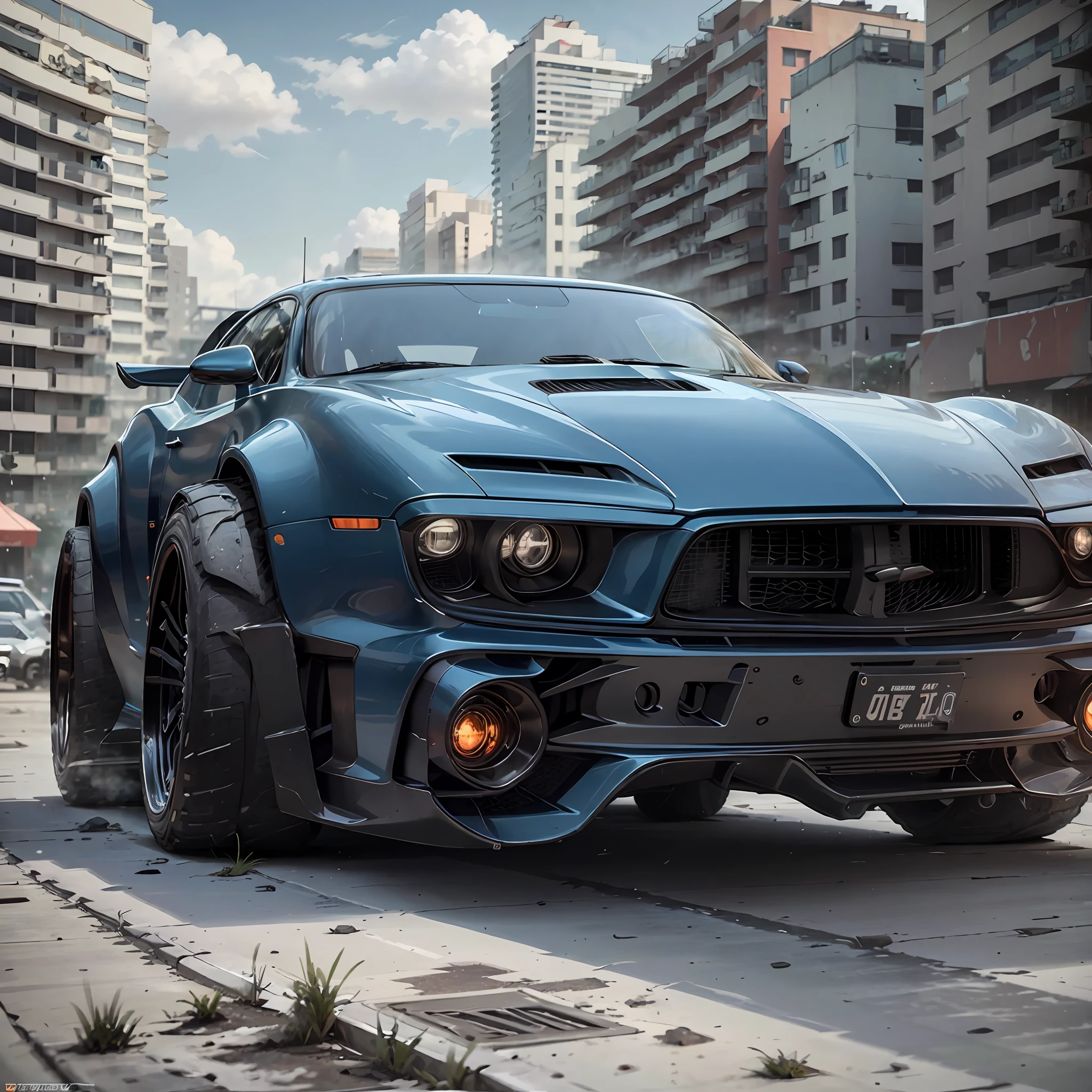 (A super mech sports car), laser energy cannon on the roof, facing the camera, tall buildings, energy cannon fire, tall and mighty, solid armor, futuristic technology, sharp lines, dynamic shapes, mechanical joints, armor plates, sensors, energy weapons, blazing energy, shining light, explosion effect, smoke and dust, tense atmosphere, (octane rendering: 1.4), best quality, (highly realistic), (super detail: 1.5), C4D rendering, cinematic quality