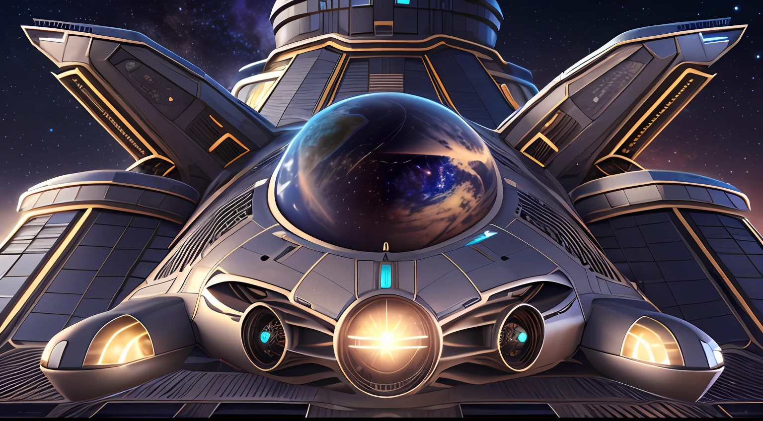 Starship,Random shape,The future is full of technology,Complex symmetrical structure,Ultra-detailed graphics,LED lights flashing,(Starships have a strong metallic sheen:1.3),Cockpit exterior,Close-up of medium and near,Silvertone,Streamlined,space scene:1.3,(((Fly through the universe,Earth background:1.3))),rendering by octane,Ultra photo realsisim,hyper realisitc,A masterpiece of science fiction,Cinematic texture,hyper photorealism,Premium wallpapers,Master masterpieces,offical wallpaper.(Screen Living:1.3),bird's eyes view:1.3,3D,C4D, --v6