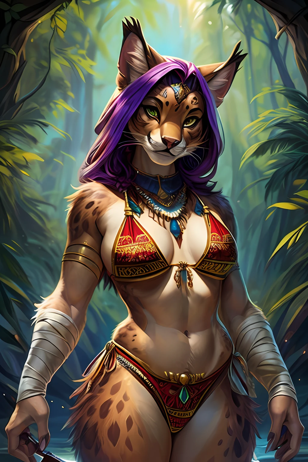 Indigenous bikini traditional clothing brown bikini indianansfw clothing, carregado em e621, por Pixelsketcher, por Bayard Wu, por Thomas Benjamin Kennington , por Einshelm, (realista:1.2), vida real, sombra, jade o bobcat, lince, female, antro peludo, orelhas de gato, red headband, nariz rosa, (olhos claros detalhados), presas, cabelo castanho bege, franja, rabo de cavalo, corpo bronzeado claro, strap around biceps, tuft of neck skin, ((cinto de peito marrom com fivela)),  ((parte superior branca e vermelha)), cinto de tecelagem castanho, light tan shorts, white bandaged hands, white bandaged arms, ((thigh knife handle)), (chibi:1.3), tornozelos enfaixados, ((retrato)), BREAK,
standing seductively, dinamic pose, dedo de camelo, (cauda de bobcat), (detailed Bonifasko lighting), (pele fofa), (pele detalhada), (pele detalhada),
camel's toe, (sorriso: 1.1), BREAK,
masturbation, cinematic lighthing, ((fundo detalhado da floresta, cachoeira, colinas, tree)), wide high angle view, (sombra de meio corpo:1.3),
[retroiluminação], [[raio crepuscular]], [luz ambiente detalhada], [gray natural lighting], [luz ambiente na barriga], (maior detalhe selvagem selvagem), ao ar livre, vista para o mar e praia, BREAK,
[Realistic proportions], [explict content], [foco nítido], (questionable content), (sombreado), ((obra-prima))Top quality ultra-fine illustrations, Directed by: Alphonse Mucha,Arte Nova, Linha delicada e elegante, flowing hair, Vestidos Fluidos, Curvilinear lines, Decoration with plant motifs, Geometric decoration, Poetic atmosphere, cores ricas, sonhador, mistic, Tarot card(In the forest where the stream flows, Backlighting)(rosto bonito e olhos com grande detalhe)absurdos anatomia perfeita((mulher besta))(peludo, foco solo, vestir, Globo Longo)(antro peludo:1.7)(((corpo peludo, Facial features of animals, Features of the animal's body)))(((focinho do animal pelo muito detalhado)))Por