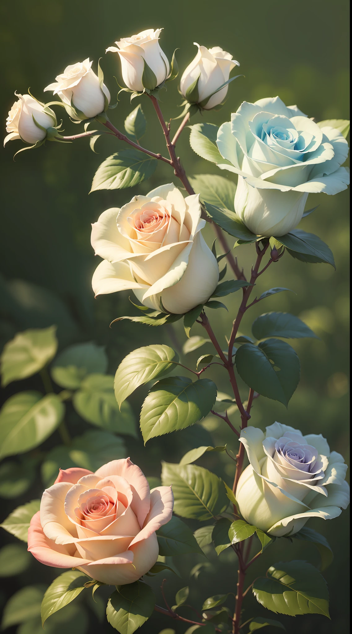 Three white roses, three white roses in tree,rose,dark background,high resolution,high quality,blue roses