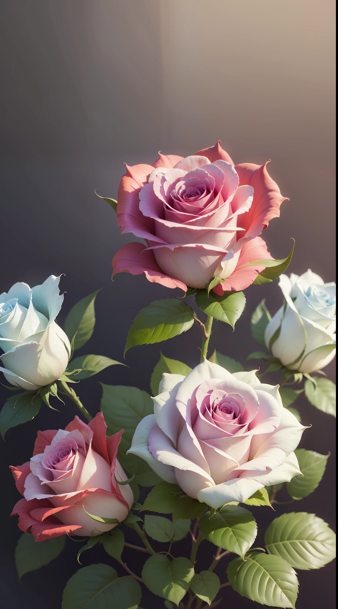 Three white roses, three white roses in tree,rose,dark background,high resolution,high quality,blue roses