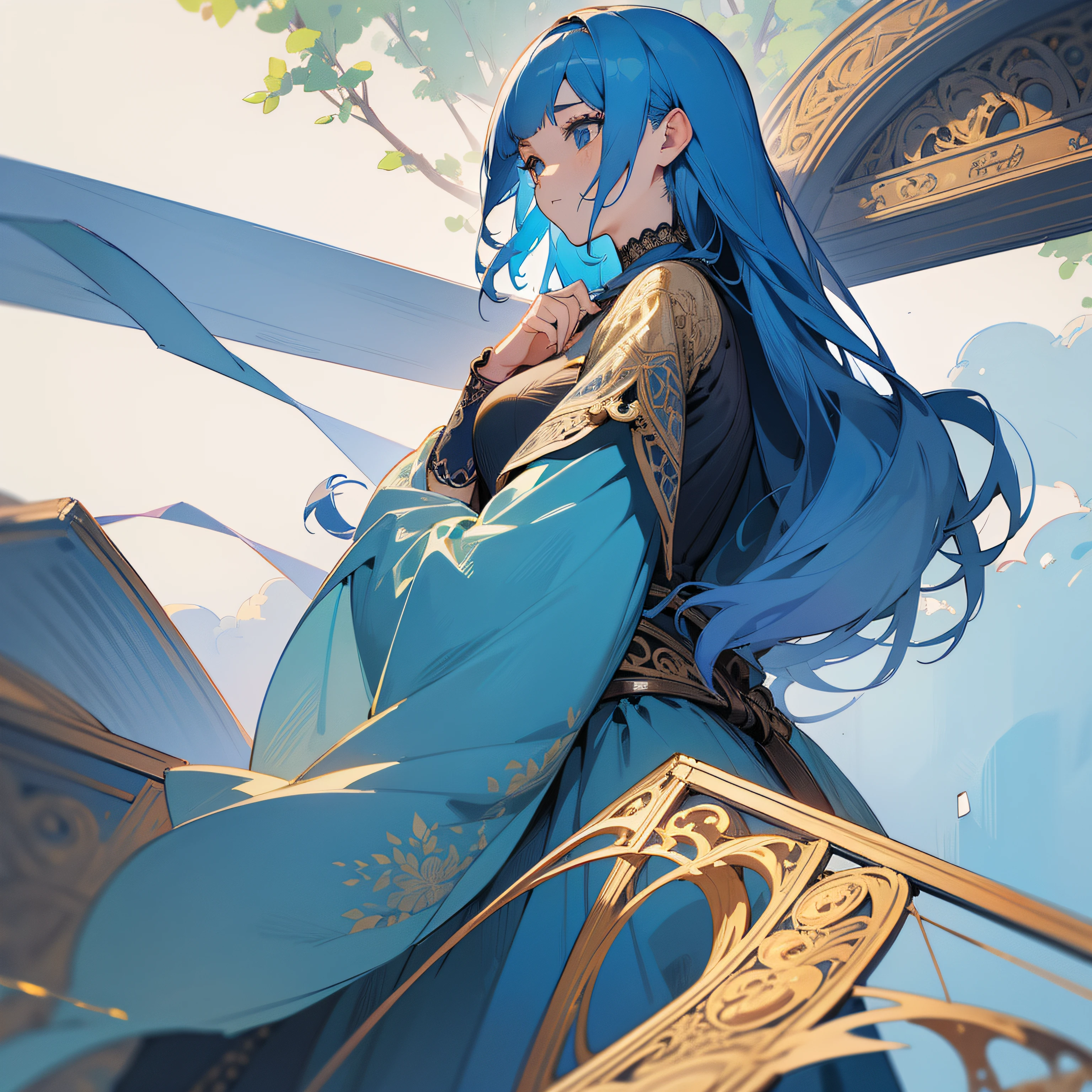 1((Masterpiece,Best quality,Highest quality,illustration,Intricate details)),Blue hair,1girll, Outdoor,