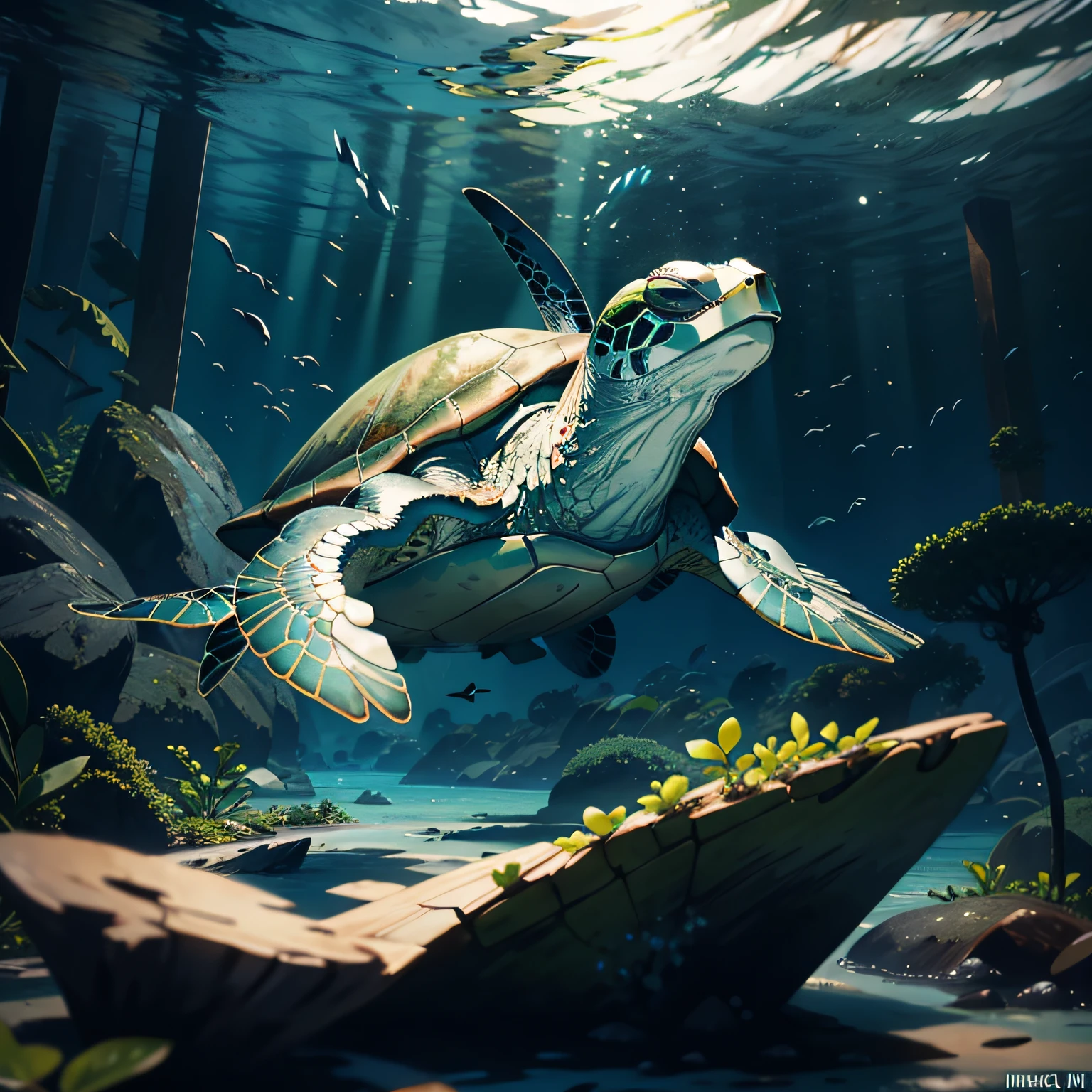 A green turtle,in the water,Ultra HD masterpiece,imagem de qualidade alta