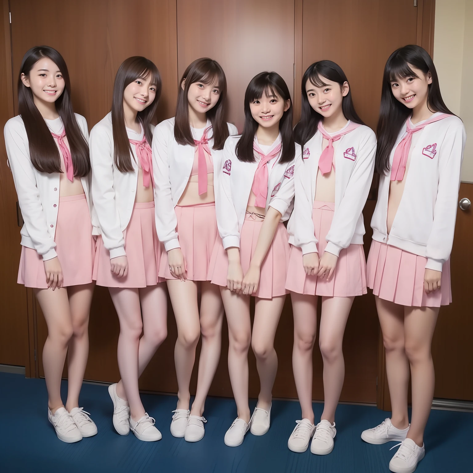 Nogizaka 46 Girls、3 beautiful girls、student clothes、NSFW、17 age、body shot、Coming to the hotel、a smile、buttock