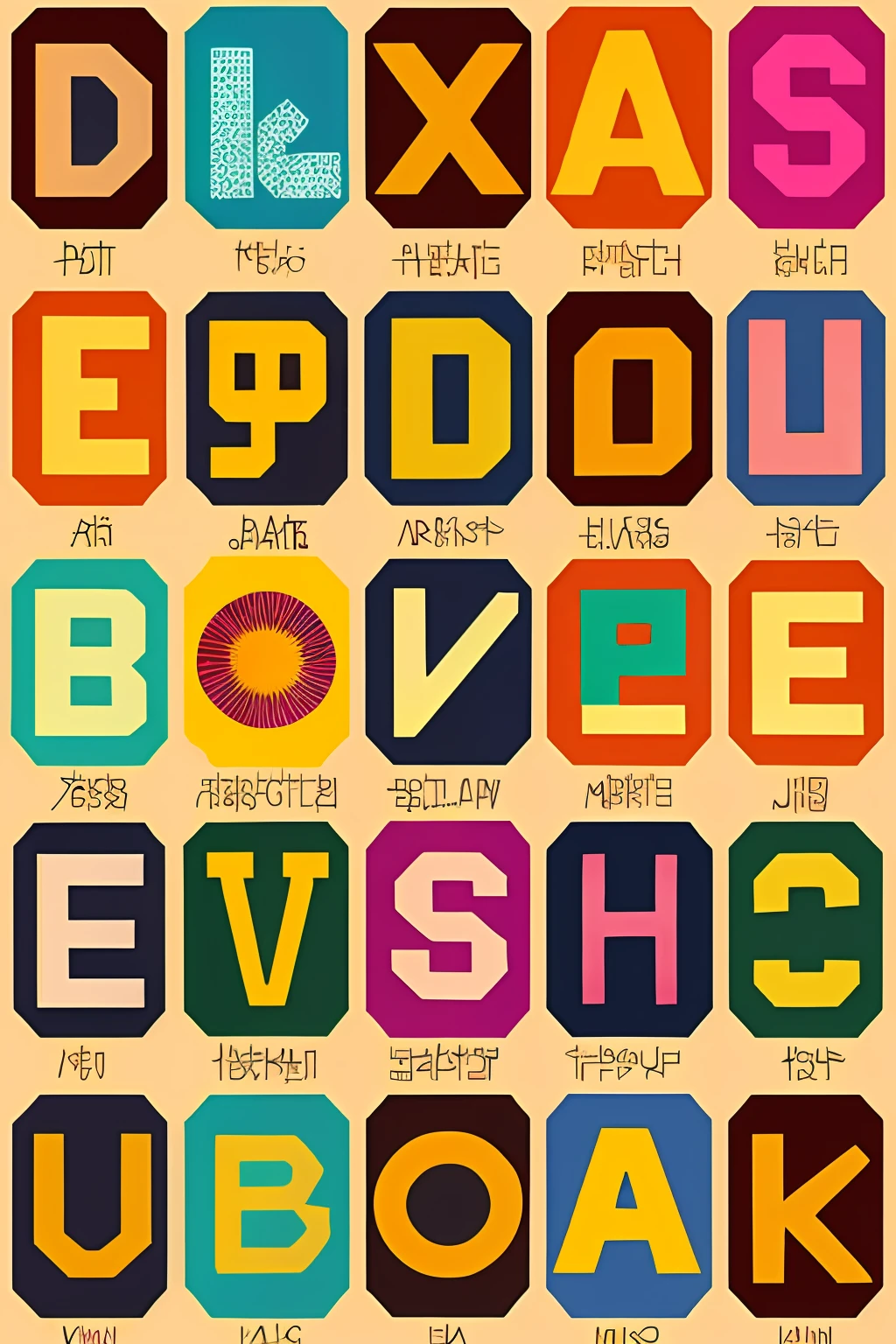 Graphic design,26 English letters in different styles of fonts,arranged in an orderly fashion