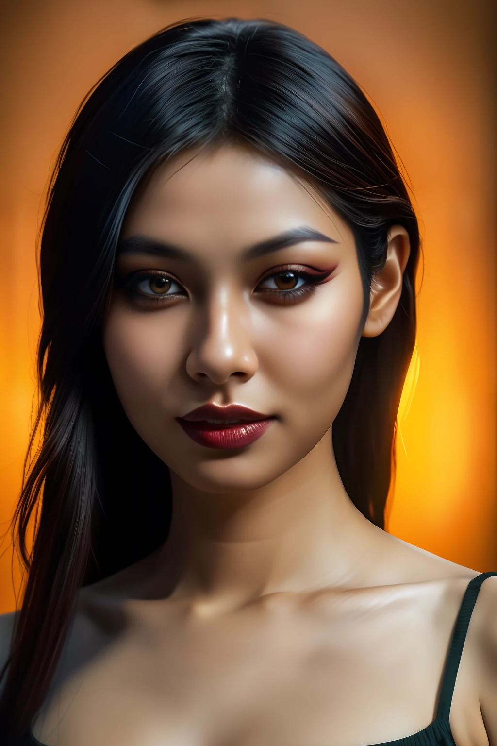 portrait of a beautiful Bangladeshi lady with  dark makeup, hyper detailed photography, soft light, head, well shaped both breast with nipples, best quality, (detailed beautiful face, detail skin texture, ultra-detailed body:1.1) Steps: 35, VAE: vae-ft-mse-840000-ema-pruned, Size: 512x768, Seed: 2784752001, Model: CyberRealistic_V3.1, Parser: Full parser, Version: 7301566, Sampler: DPM++ 2S a Karras, CFG scale: 6, Clip skip: 1, Model hash: 03363589fe, Hires upscale: 1.7, Hires upscaler: 4x_NMKD-Siax_200k, Denoising strength: 0.45 , (highly detailed face:1.4) (smile:0.7) (background inside dark, moody, private study:1.3) POV, by lee jeffries, nikon d850, film stock photograph ,4 kodak portra 400 ,camera f1.6 lens ,rich colors ,hyper realistic ,lifelike texture,