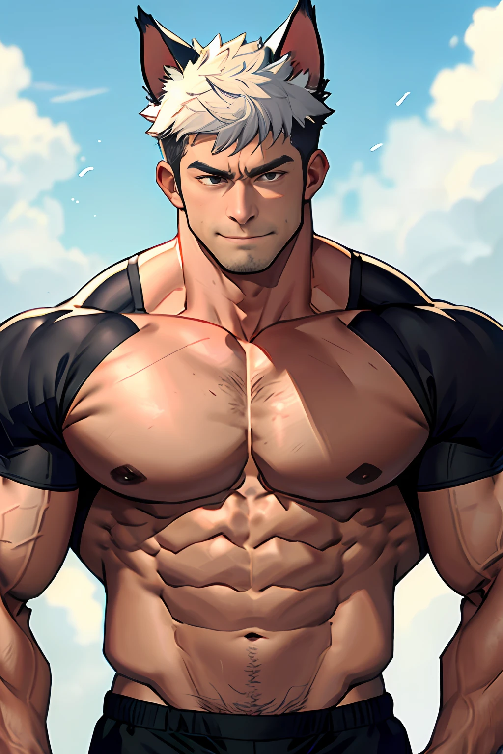 Strong muscular man，，Big Pectoral Muscles，Dog ears，seminude，Semen