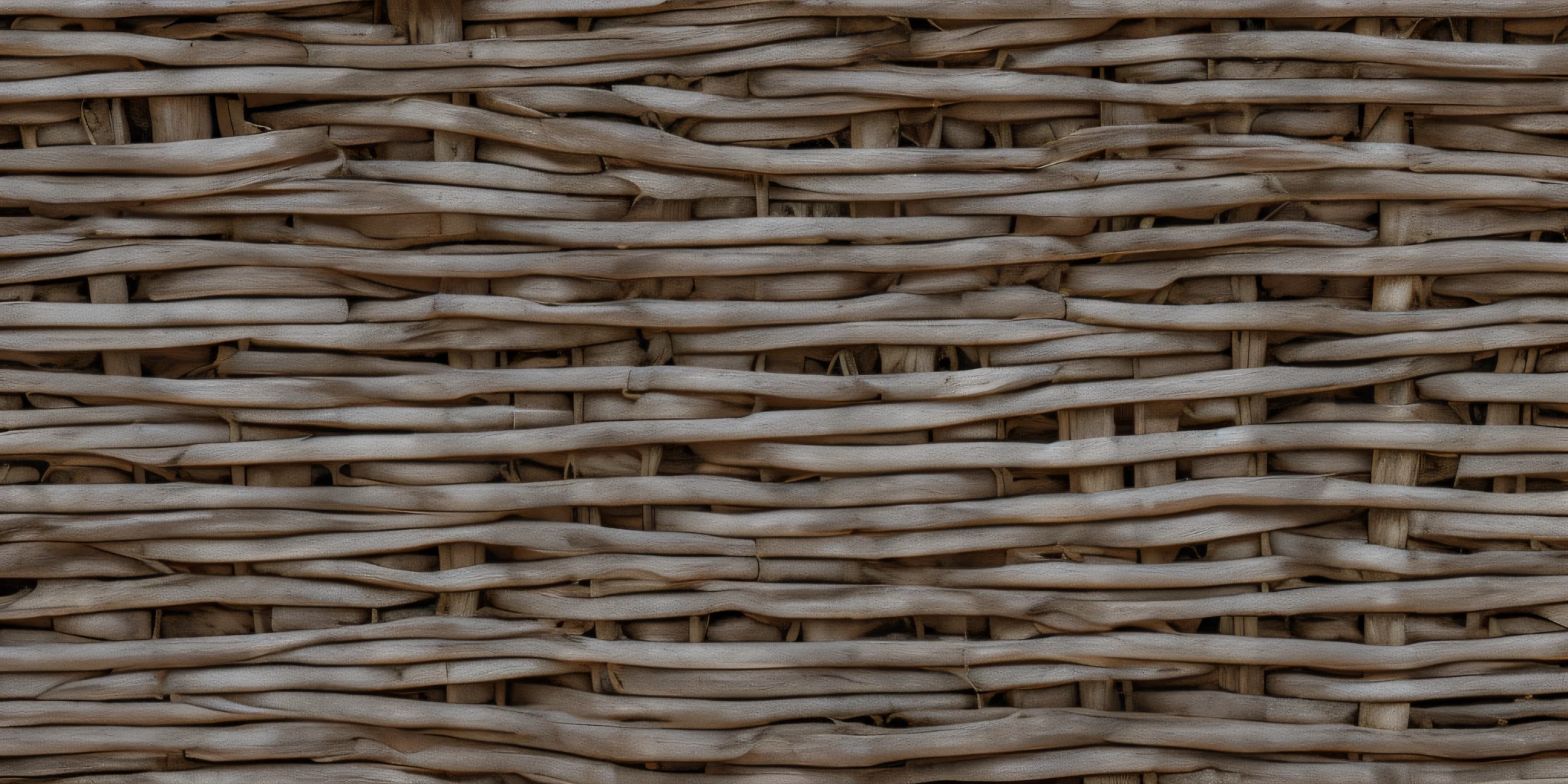 Close-up of a wicker fence made of vines of different thicknesses, Seamless high-resolution texture, All fence fibers of different sizes and shades, Clearly visible fibers of the vine fence, Stylized texture, rough wooden fence, Photorealistic texture, Seamless wood texture, Seamless wood texture, tileable texture, Highly detailed texture, Texture for 3D, Texture for 3D, weave, hd detailed texture, rustic, high resolution textures, Hyper-detailed texture