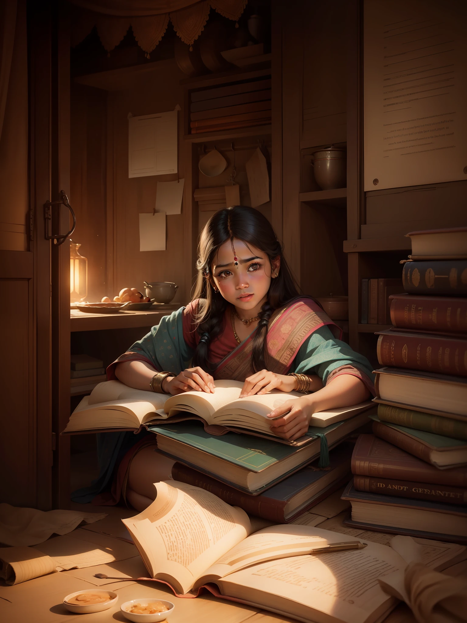 Realistic face, india girl face, background change,  sweet face, hand main book,