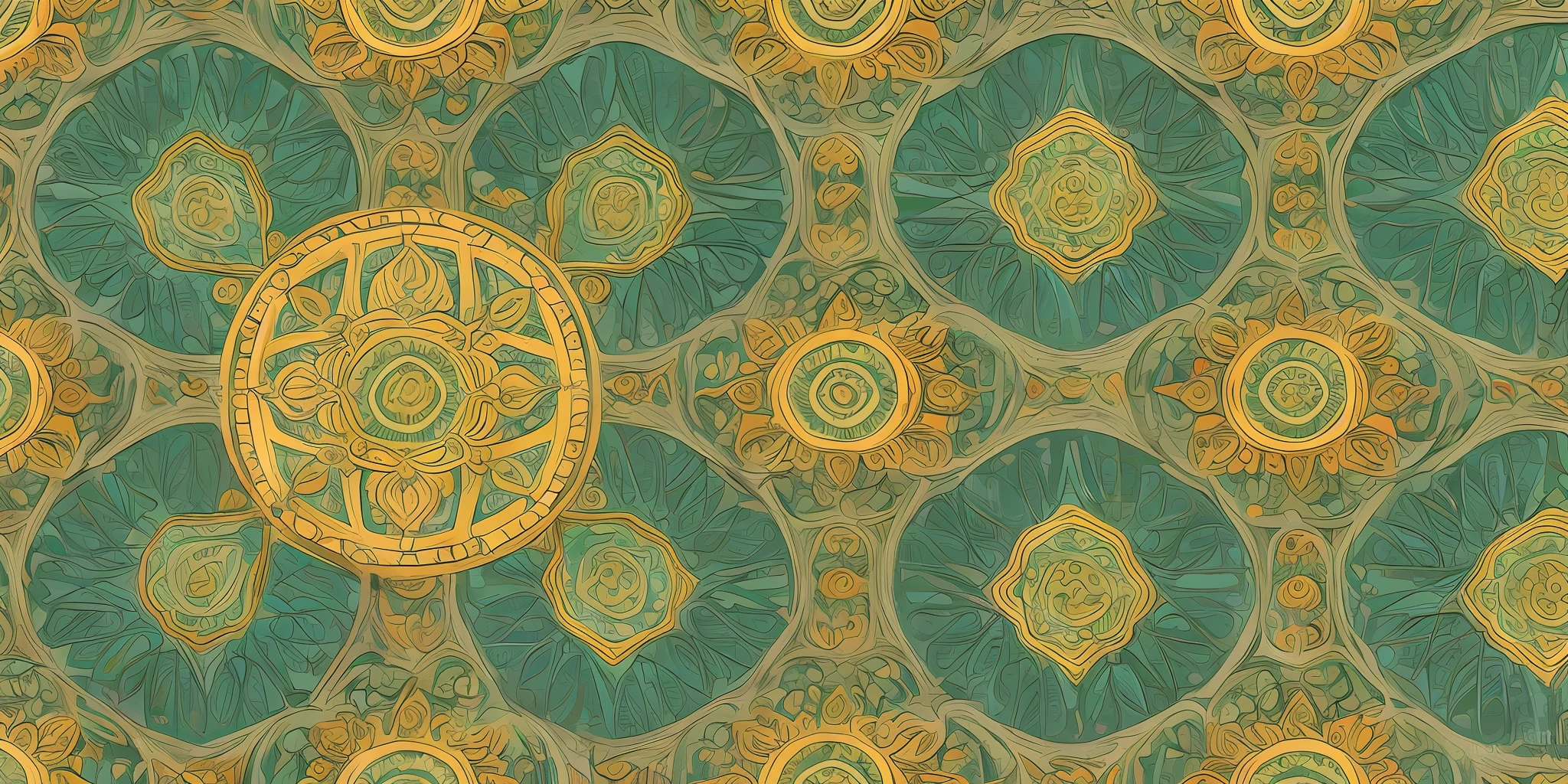 obra maestra, Amazing intricate rainforest setting repeating pattern, art-Deco, De color, Beautiful, elegante, papel tapiz, HQ, La mejor calidad, Epic Quality, Epic resolution, Intrincada epopeya, verde intenso y oro,