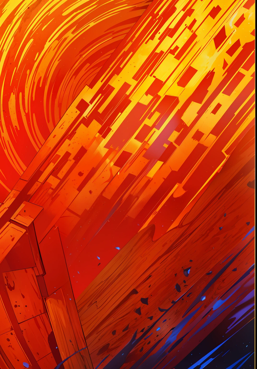 Draw a card,The theme is fiery,The whole consists of flames,magma,molten lava,Blue flame composition,Hot to blurry,The overall picture has a metallic style