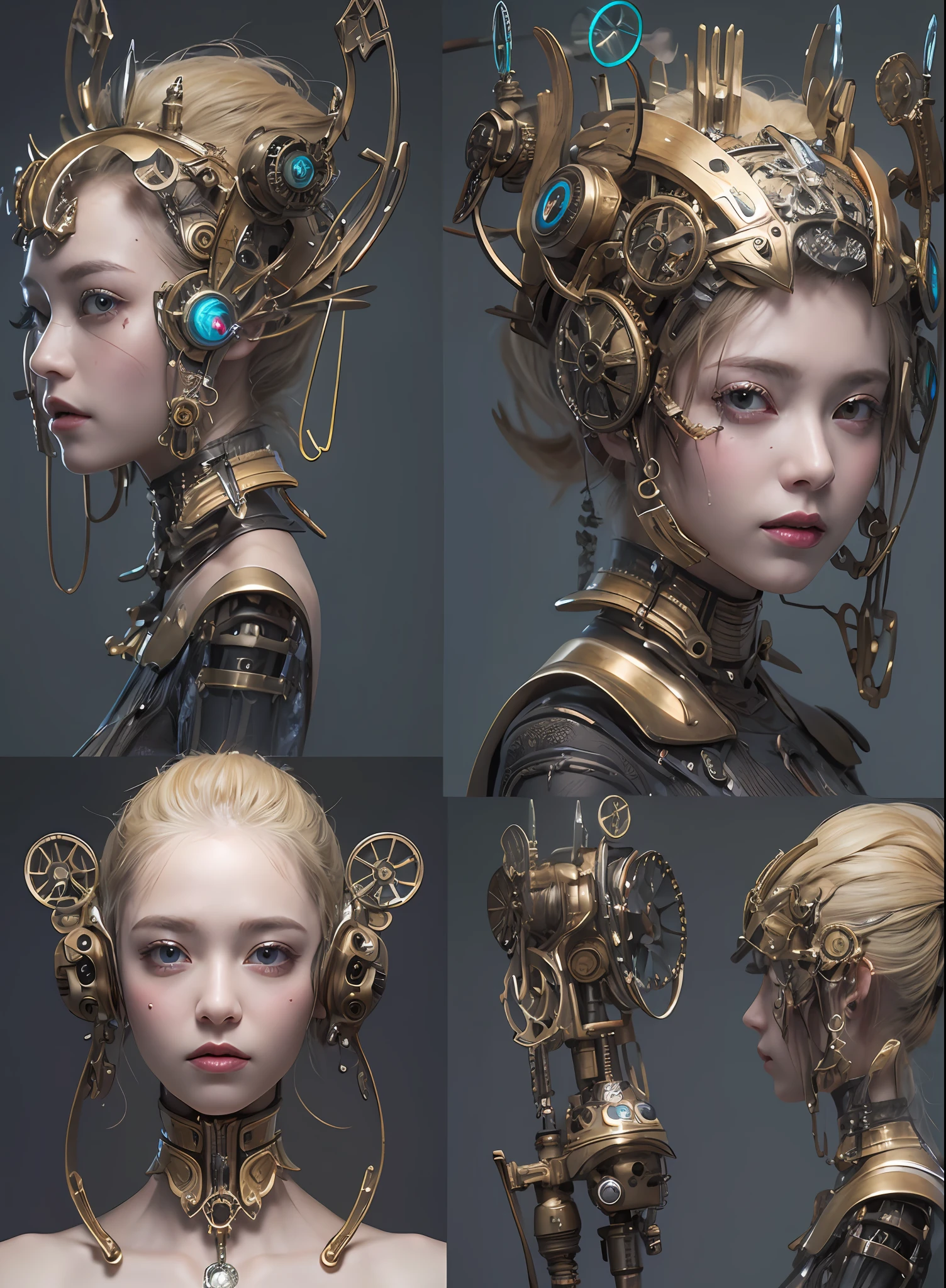 top-quality、masterpiece、超A high resolution、(Photorealsitic:1.4)、Raw photo、1人、a blond、glowy skin、1. Steampunk Angel Cyborg、large metal wings、((super realistic details))、portlate、globalillumination、Shadow、octan render、8K、ultrasharp、Colossal tits、Raw skin is exposed in cleavage、metals、Details of complex ornaments、Steampunk details、Hydraulic cylinder、highly intricate detail、Realistic light、CGSoation Trends、a purple eye、radiant eyes、Facing the camera、neon details、Mechanical limbs、blood vessels connected to tubes、Mechanical vertebrae attached to the back、mechanical cervical attaching to neck、cowboy shot、Wires and cables connecting to the head、Sumerian details、Small LED lamp、