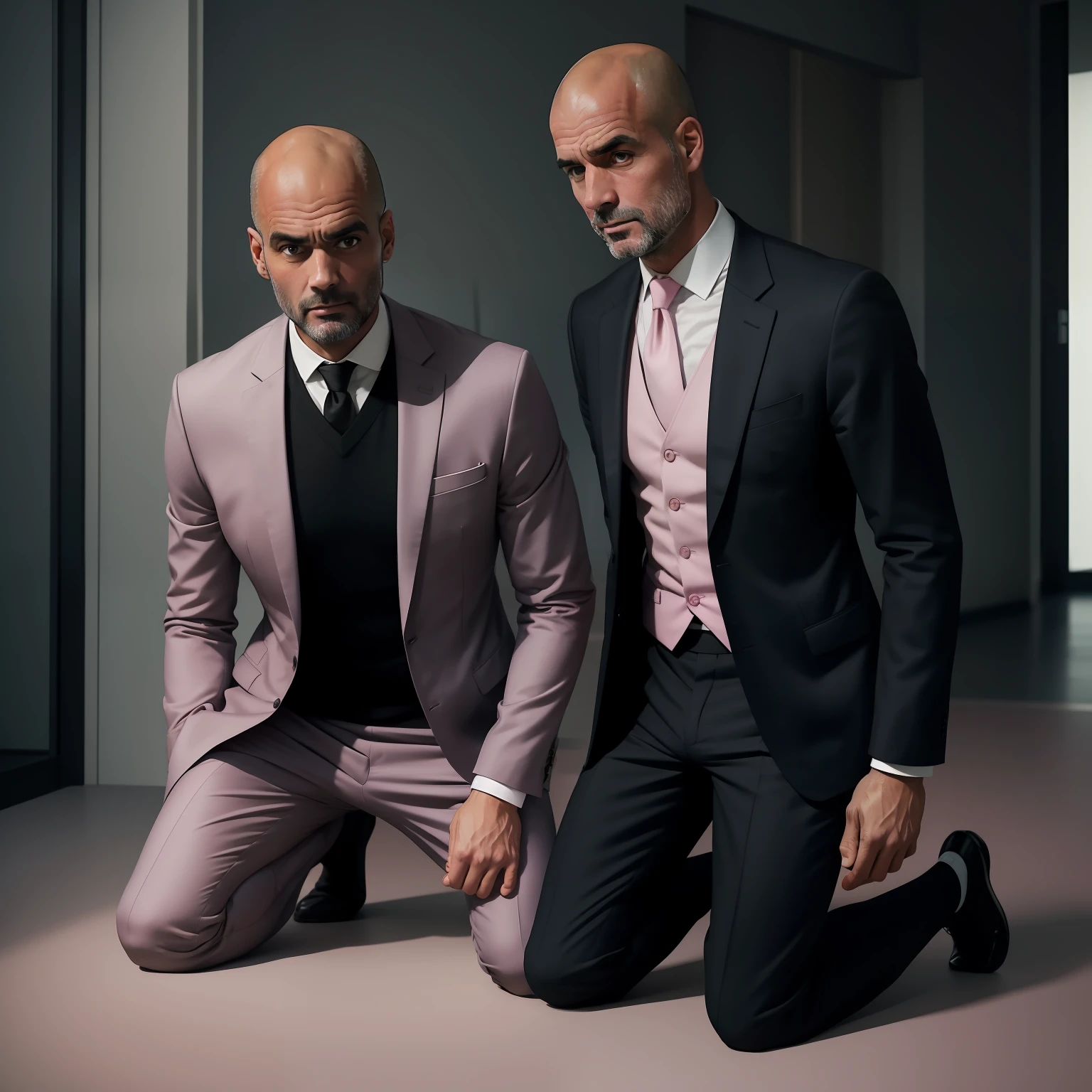 45 yers old，Guardiola，wear suit，Bulge，浴室，One person holding a person，black long socks，Thin，musculature，lbeard，fortitude，artwork of a，tmasterpiece，k hd，an look of enjoyment，pink panty，Kneel，Put your hands behind your head