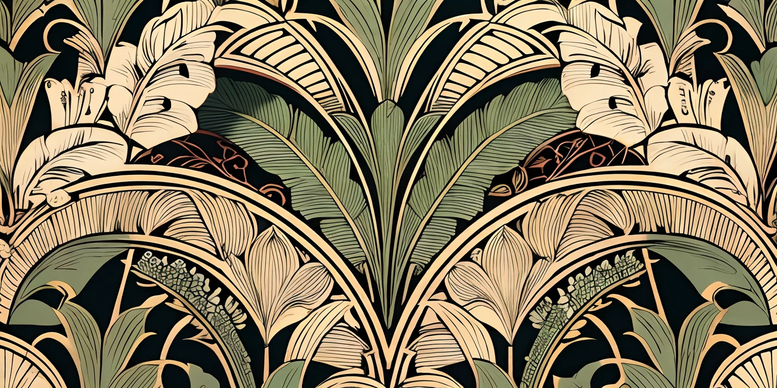 obra maestra, Amazing intricate Hawaiian repeating pattern, art-Deco, De color, Beautiful, elegante, papel tapiz, HQ, La mejor calidad, Epic Quality, Epic resolution, Intrincada epopeya, verde intenso y oro,