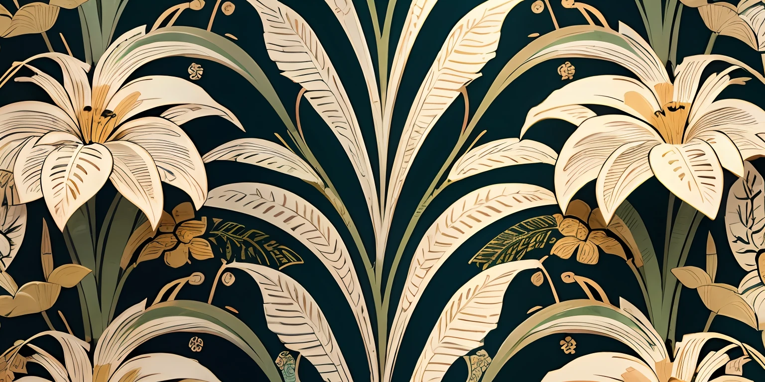 obra maestra, Amazing intricate Hawaiian repeating pattern, art-Deco, De color, Beautiful, elegante, papel tapiz, HQ, La mejor calidad, Epic Quality, Epic resolution, Intrincada epopeya, verde intenso y oro,