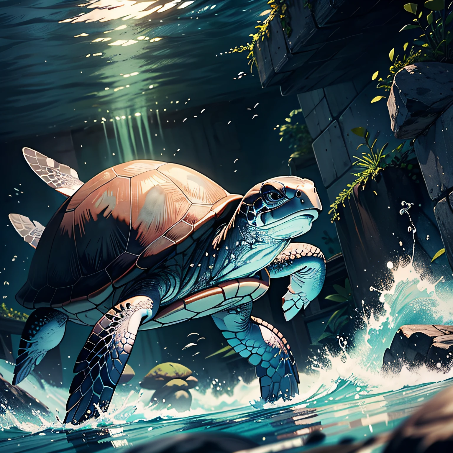A turtle,Turtle,greys,in the water,Ultra HD masterpiece,imagem de qualidade alta