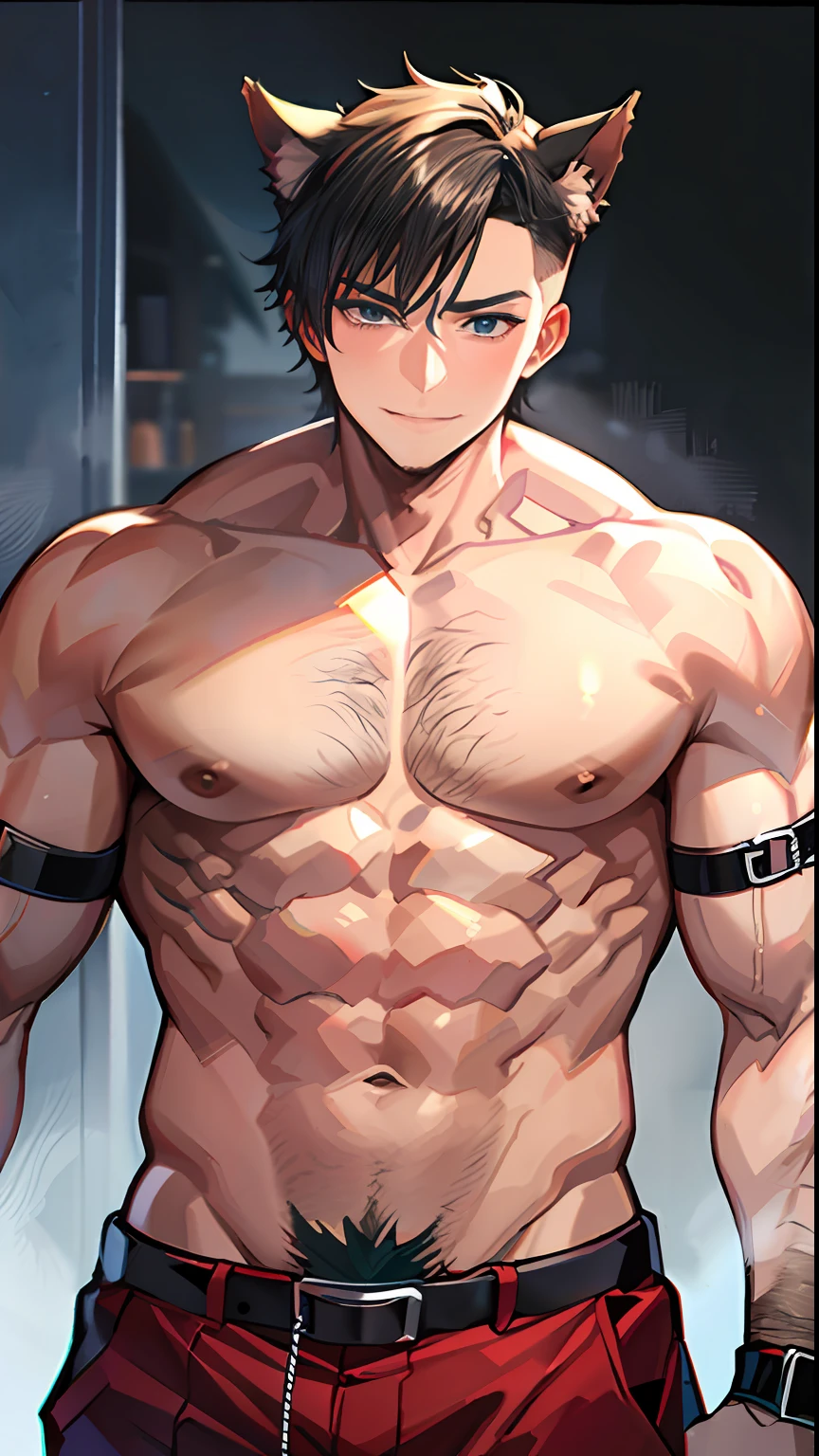 Best quality at best，Libido boy，Dog ears，musculature，，Brush cut，Semen