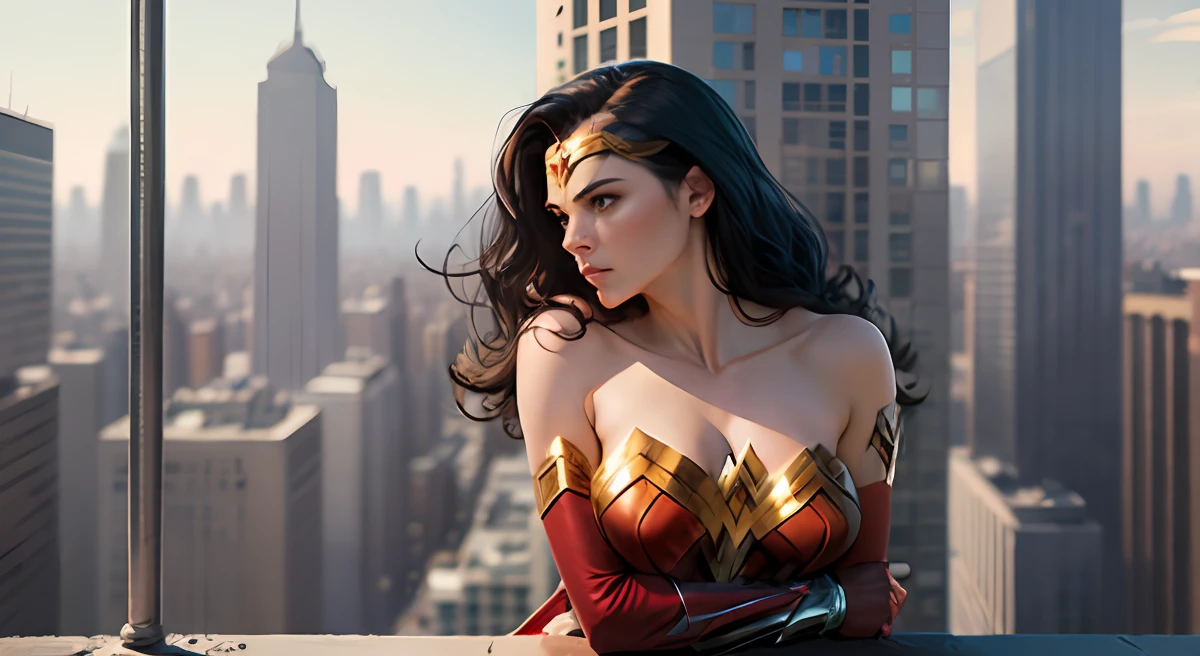 Wonder Woman looks at the city and thinks about how to protect innocent citizens. --auto --s2