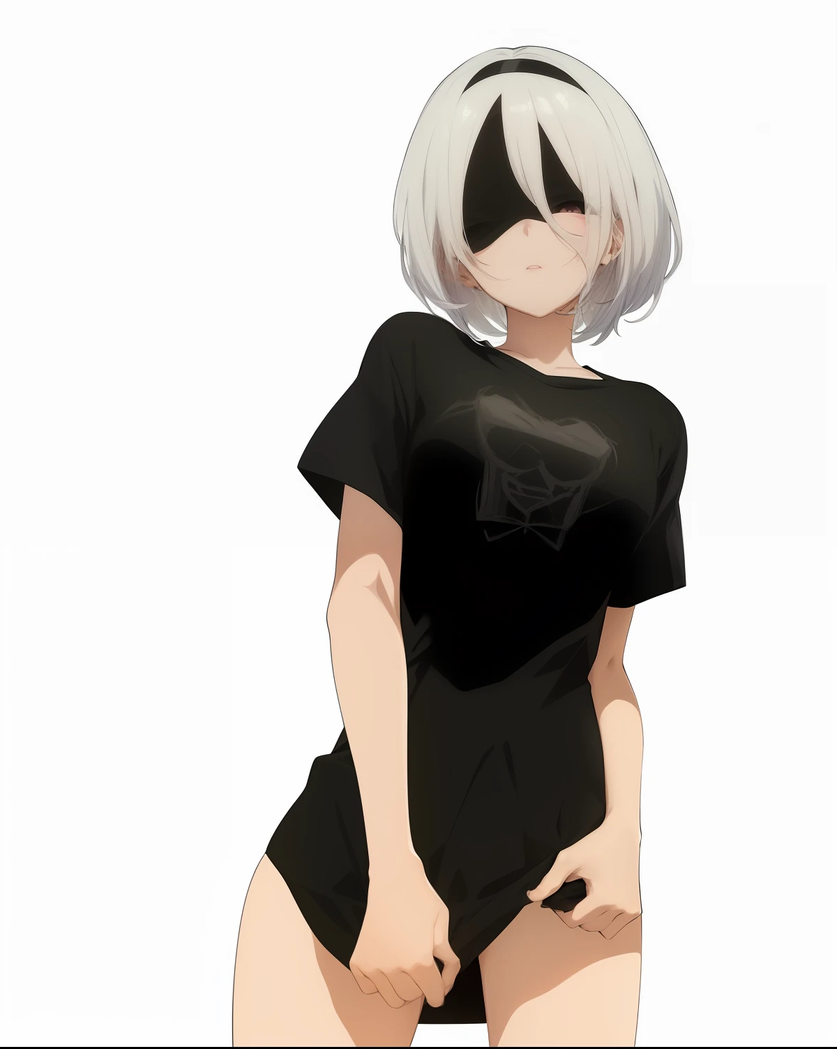 Anime girl with white hair and black shirt posing for camera, como um personagem de anime, melhor qualidade, Garota Anime usando um vestido preto, um assassino adolescente ousado, cabelos brancos, menina perfeita de cabelos brancos, Loli no vestido, 2b, 2 b, estilo anime, personagem de anime, 1 7 -  - old me goth girl, kaneki ken, corpo inteiro!!