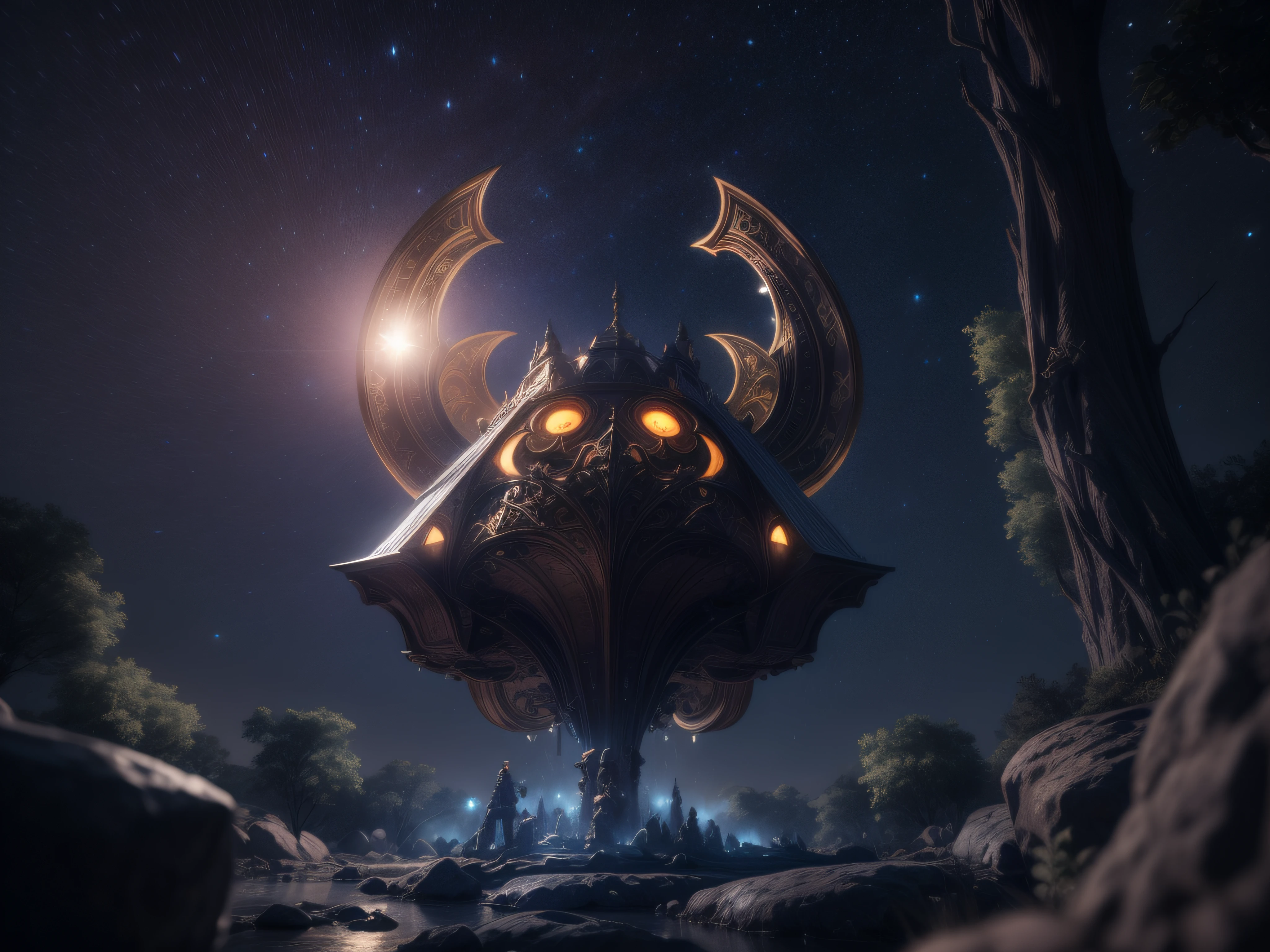 Close a powerful threat, A aparência imponente do Link de The Legend of Zelda, menacing stare, ricamente detalhado, Hiper realista, 3D-rendering, obra-prima, NVIDIA, RTX, ray-traced, Bokeh, Night sky with a huge and beautiful full moon, estrelas brilhando,