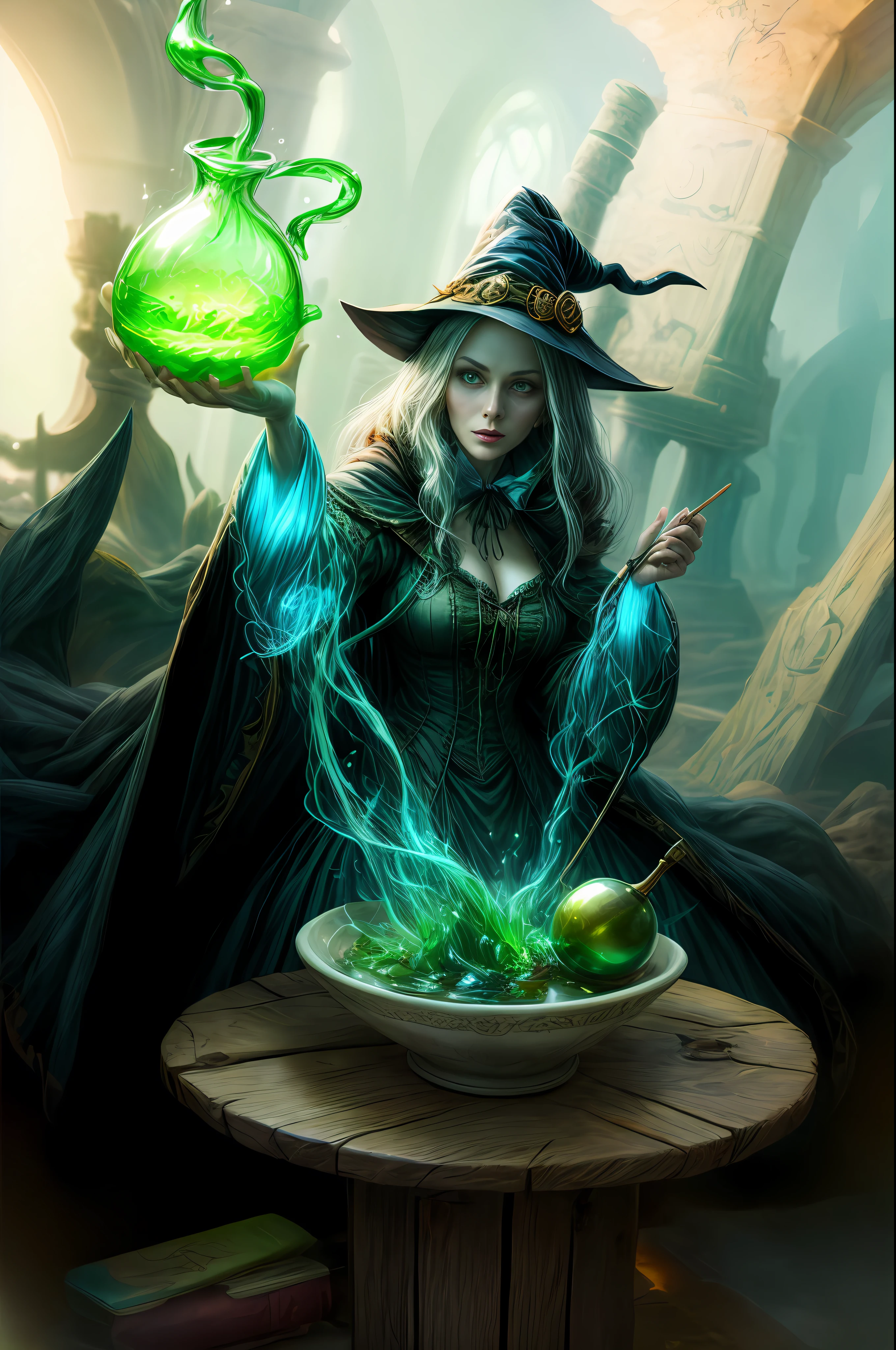 witch, glowing potion